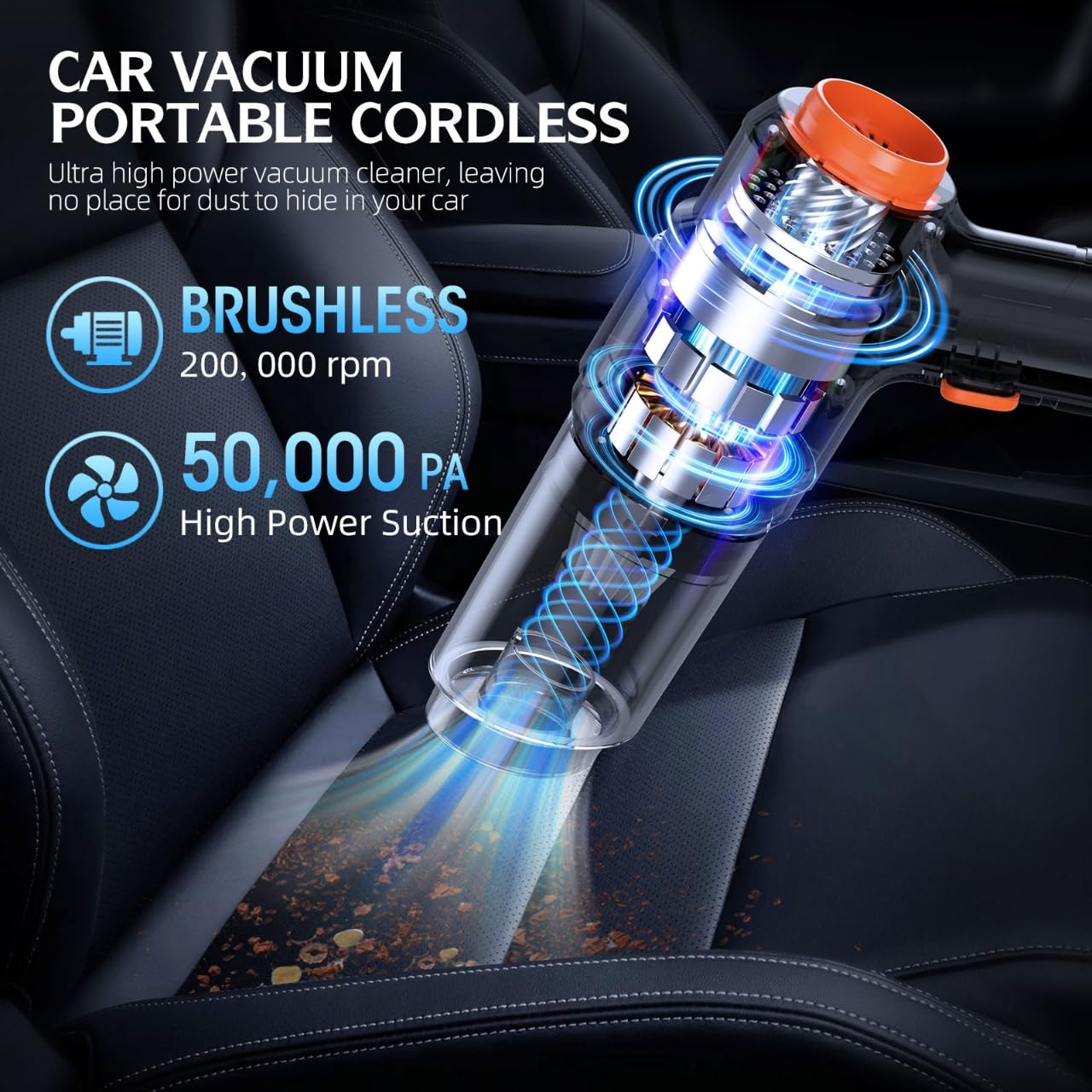 ZARIMI Portable Cordless Car Vacuum - 50000Pa High Power