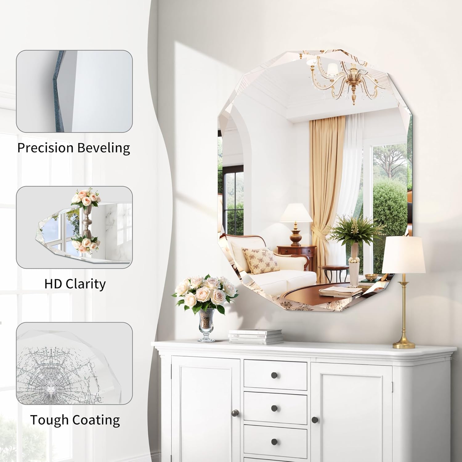 GLASHOM Frameless Bathroom Mirror, 30x40 inch Frameless Wall Mirrors Beveled Edge Wall Mounted, Oval Mirror for Bathroom, Living Room, Over Sink, Entryway Mirror Horizontal or Vertical