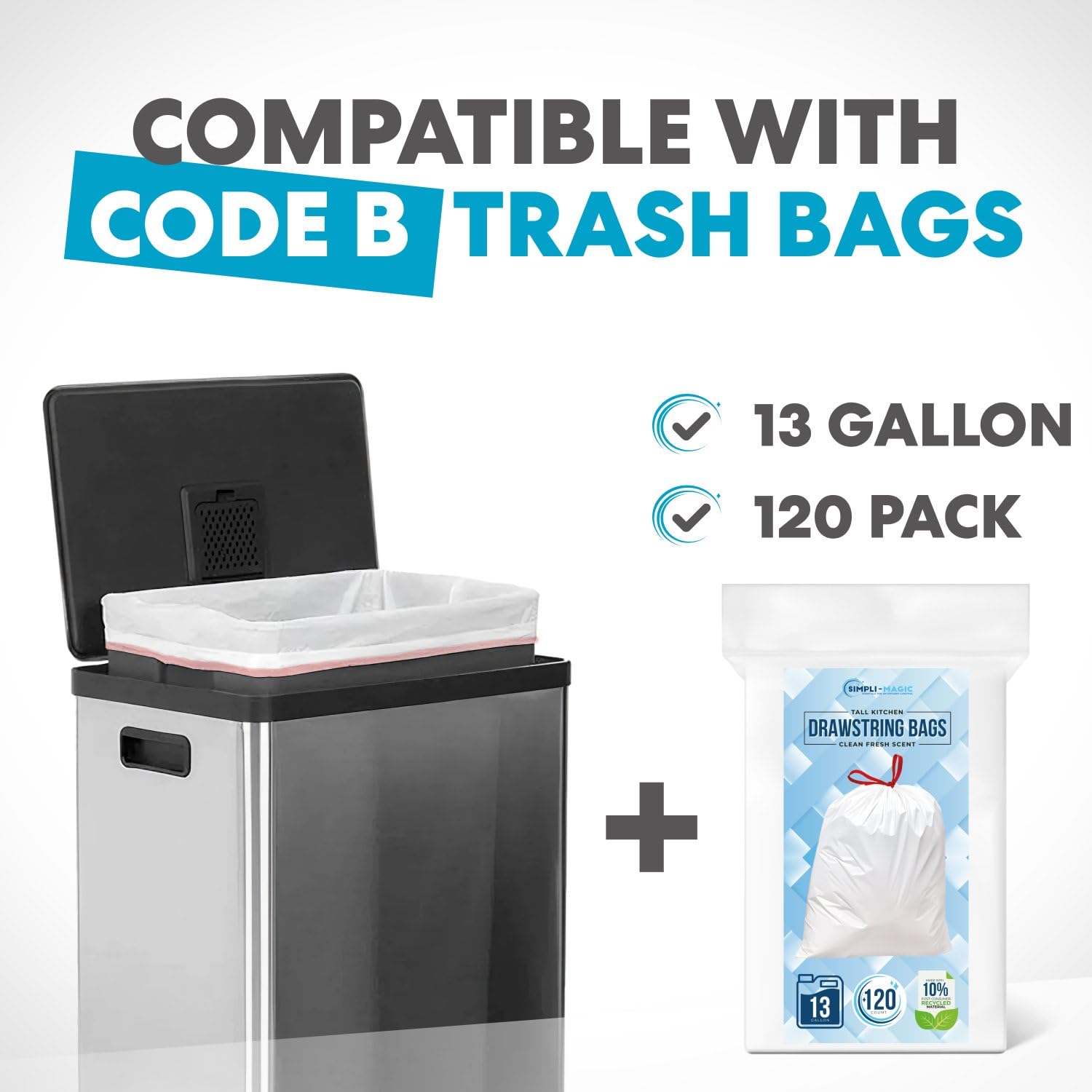 SIMPLI-MAGIC Soft-Close 50L Trash Can with Foot Pedal - Stainless Steel