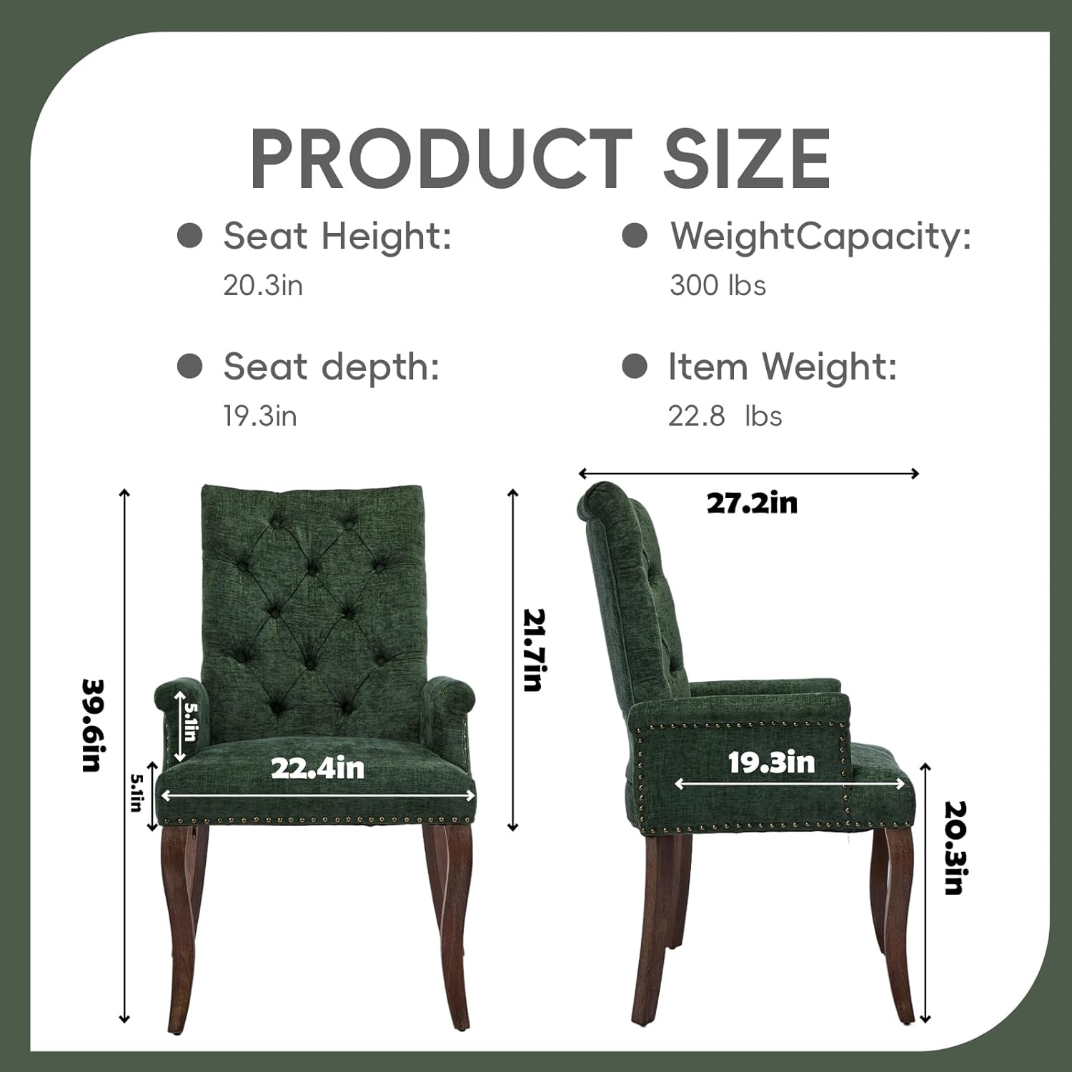 Upholstered Tufted Chenille Dining Chairs with Arms & Nailhead Trim – Solid Wood Frame & Legs, Modern Farmhouse for Dining, Kitchen & Living Room (Set of 6, Olive Green)