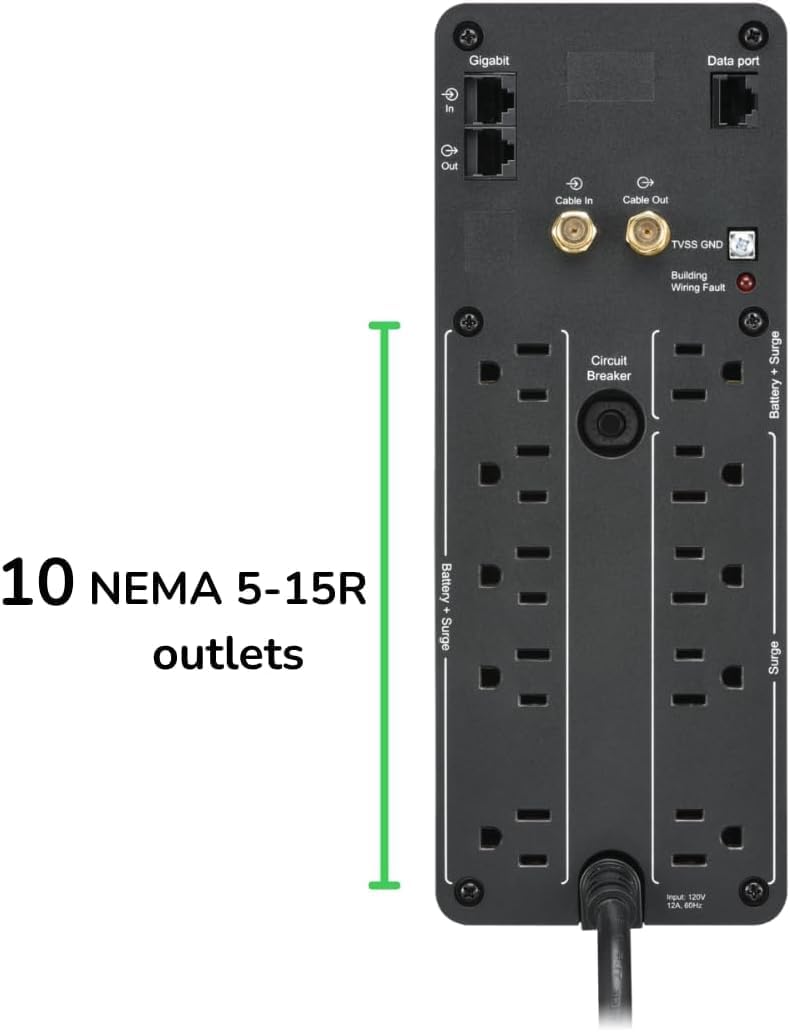 APC Back-UPS Pro Sinewave UPS, 1500VA/900W UPS Battery Backup & Surge Protector, AVR, 10 Outlets, LCD, USB-C Charging, UL Certified, BR1500MS2 Uninterruptible Power Supply for Computers, Electronics