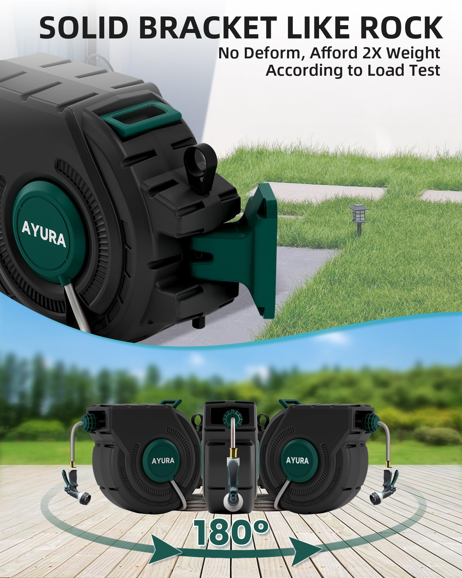 AYURA Retractable Garden Hose Reel 100ft - Heavy Duty