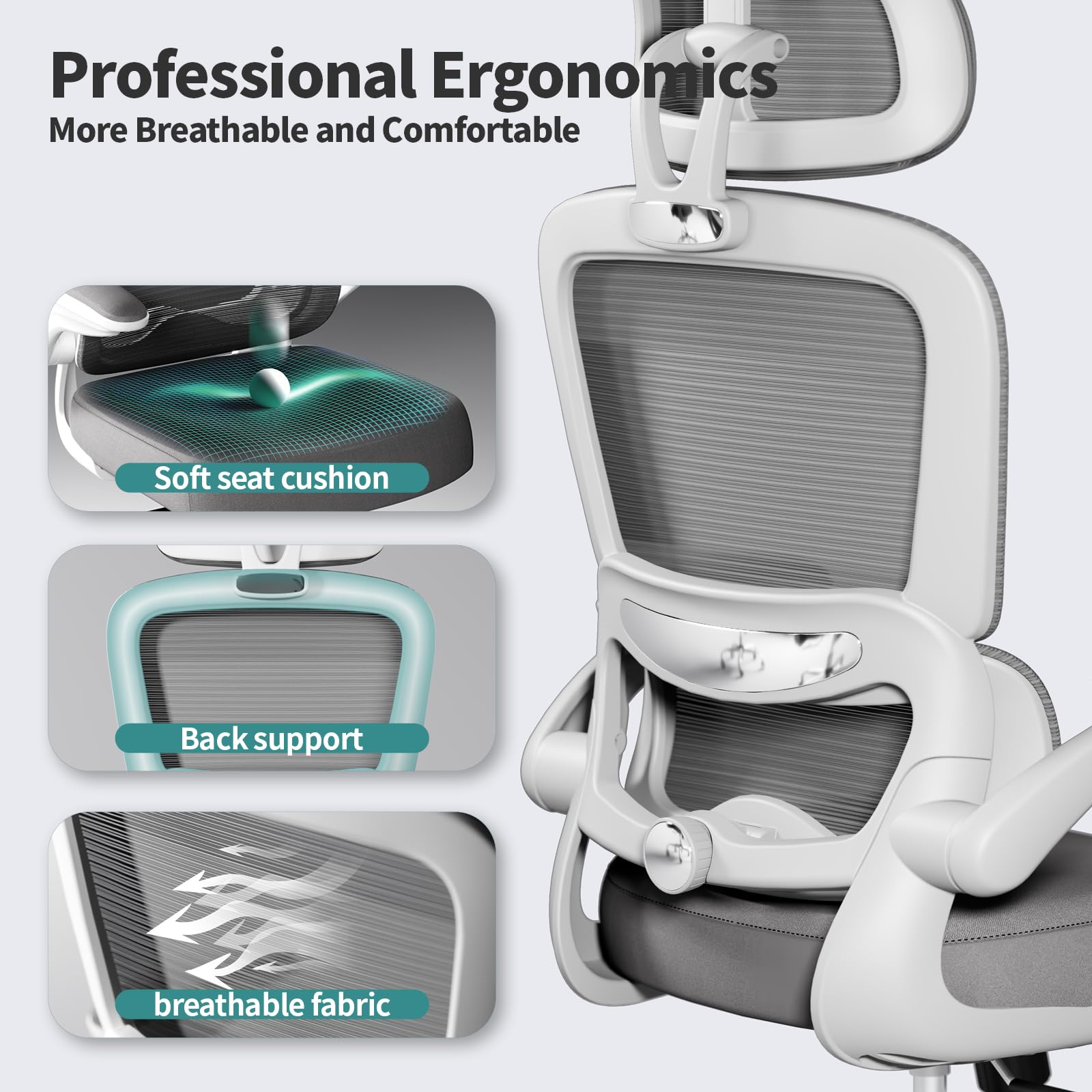 TRALT Ergonomic Office Chair - 330 LBS High Back Mesh Desk Chair