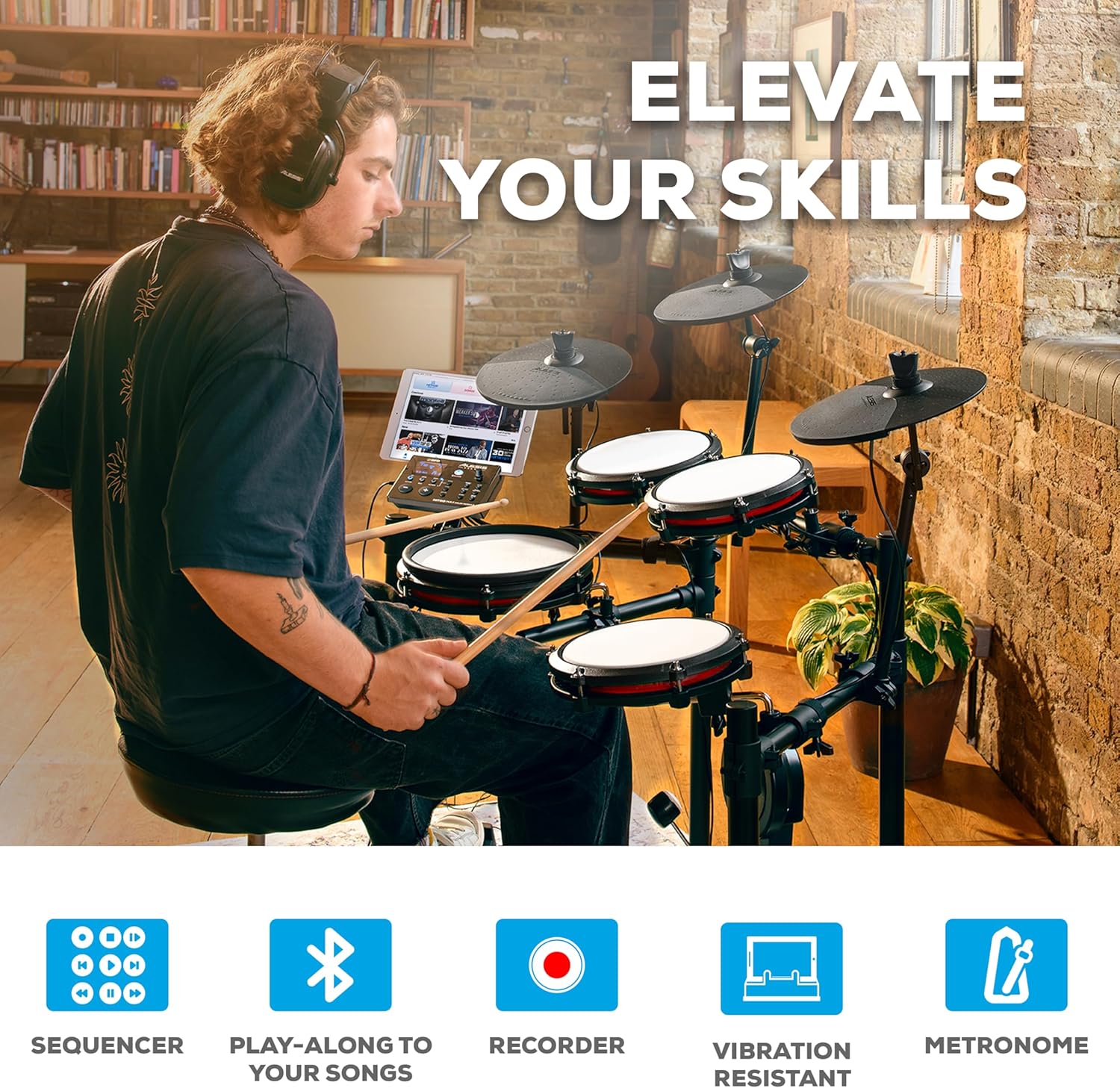 Alesis Nitro Max Kit Compact Electric Drum Kit with Quiet Mesh Pads, 10