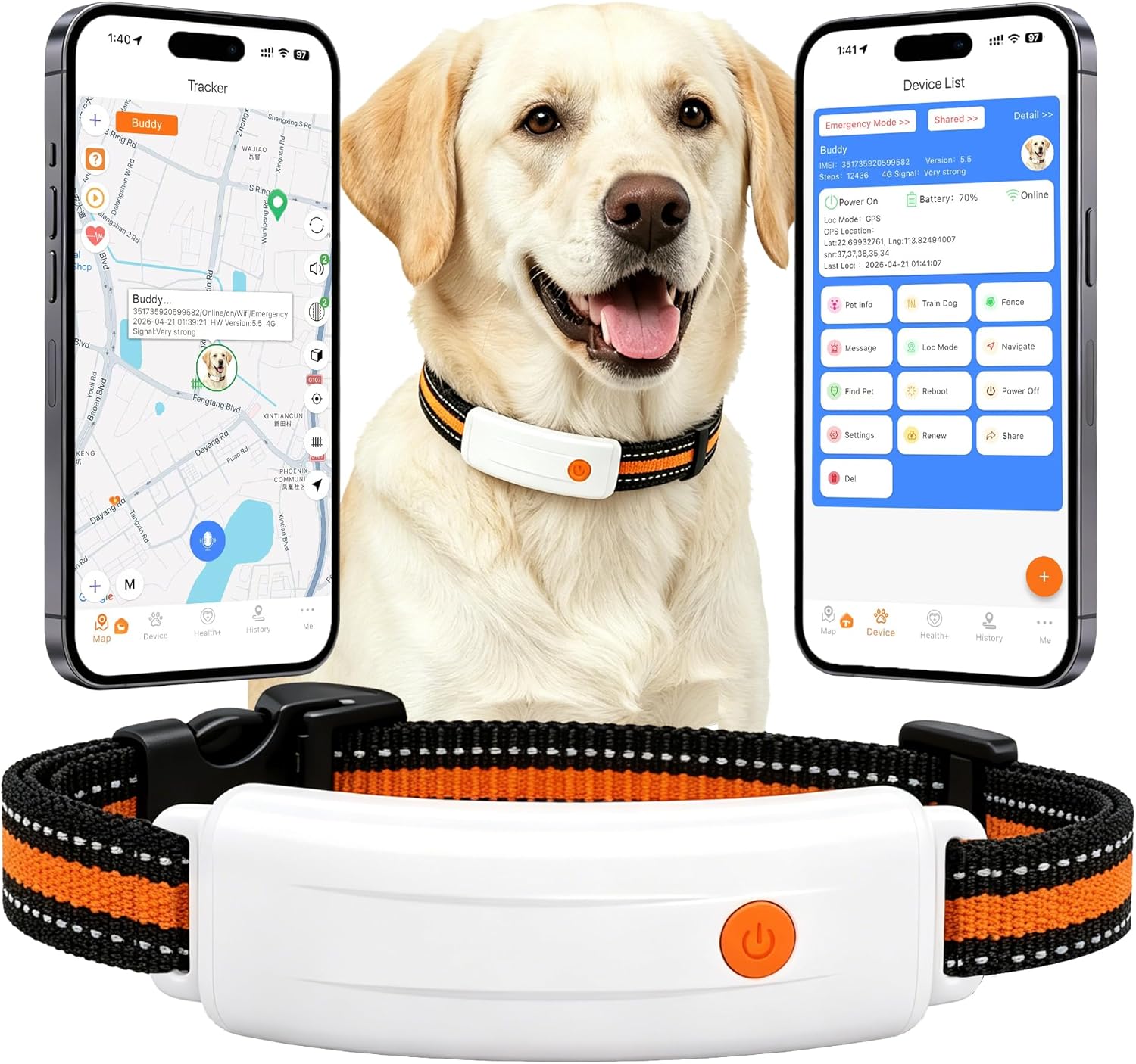 Smart GPS Pet Tracker & Wireless Dog Fence, Real-Time Location & Daily Activity Monitor, IP67 Waterproof, Adjustable Collar (White)