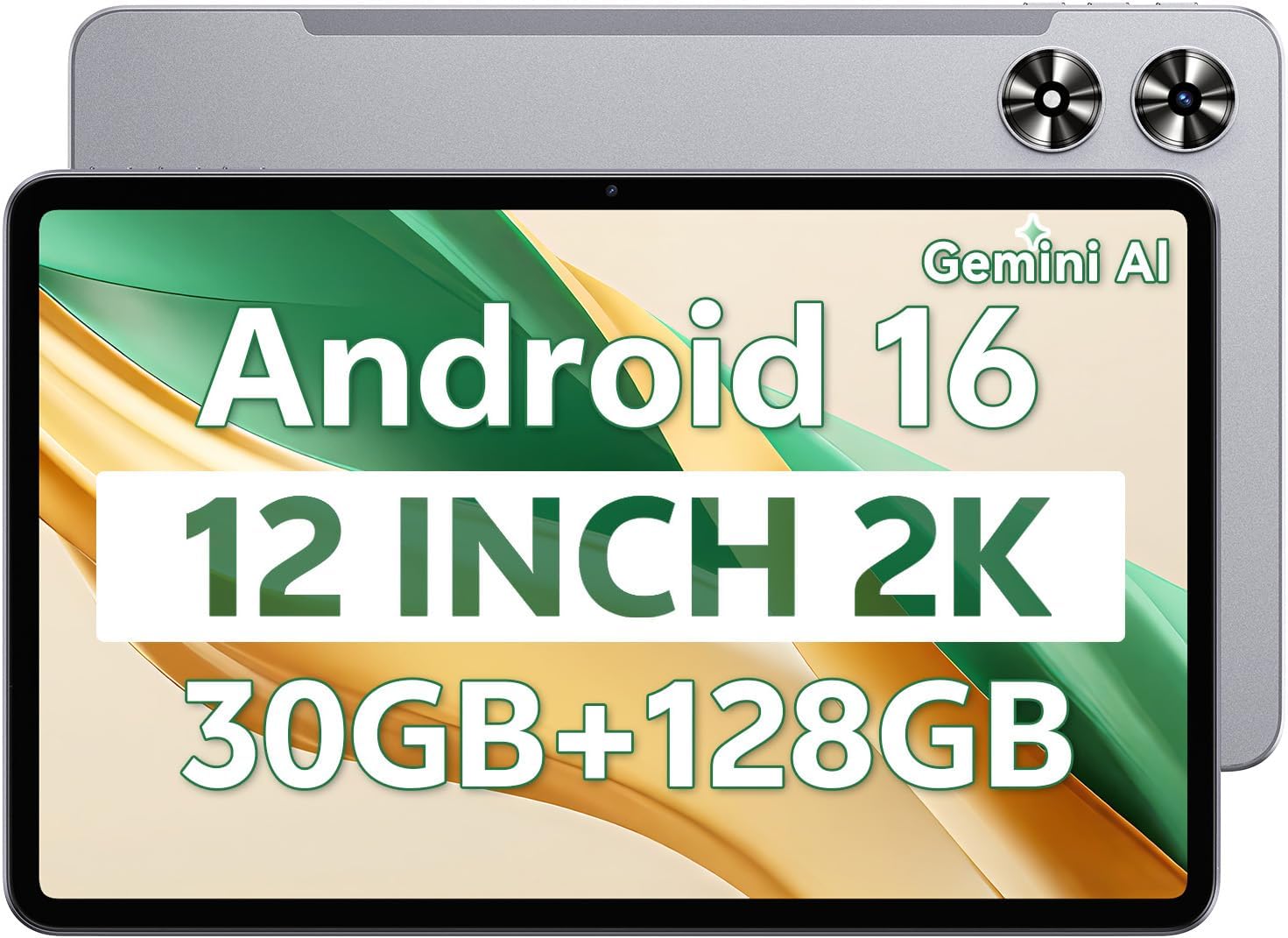 SVITOO 12 Inch Tablet, Android 16 Tablet 12 Inch Large Screen 2K Display, Octa-Core, 30GB RAM 128GB Storage 1TB Expandable, 13MP Dual Camera, 8800mAh, GPS, Dual Speakers, Face Unlock