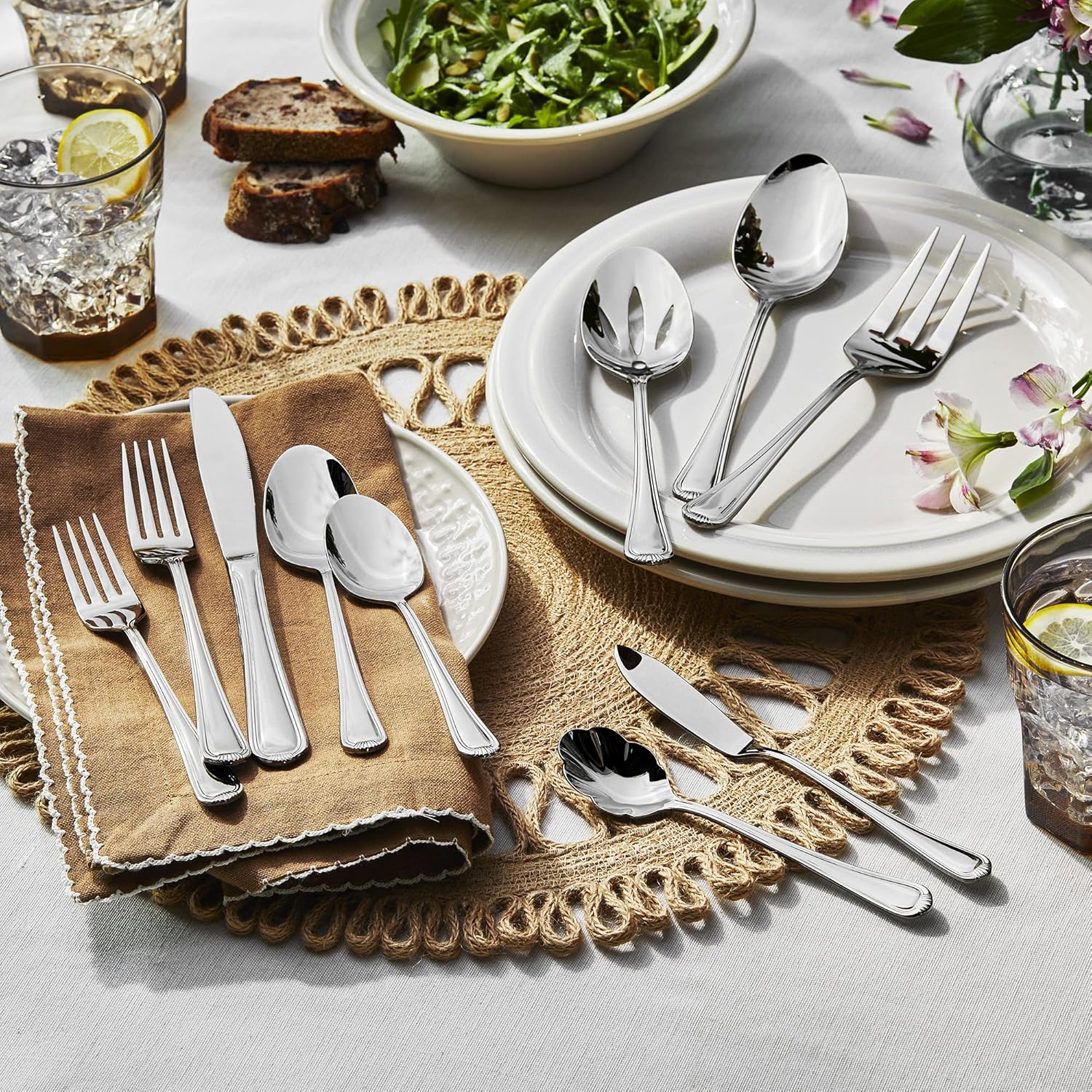 HENCKELS Alcea 65-Piece Flatware Set, Stainless Steel, Silver