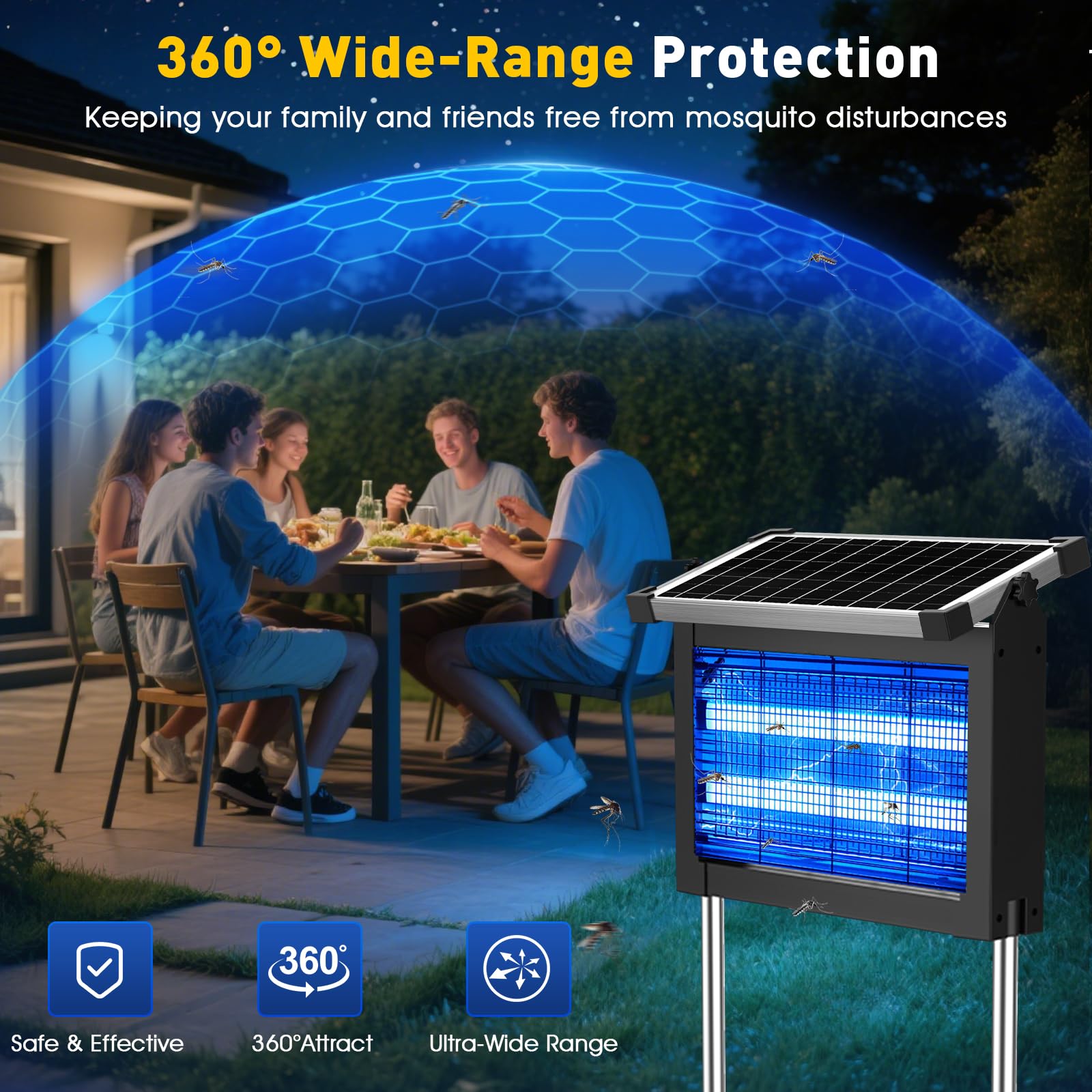 ZWIRAN Solar Bug Zapper - 4500V Waterproof Mosquito Trap