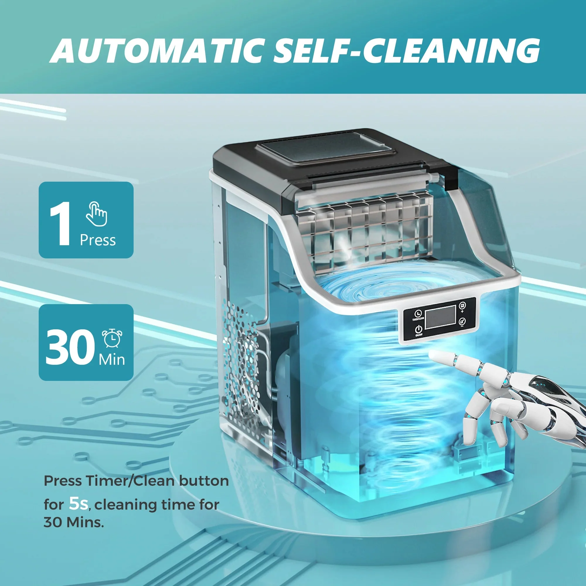 EUHOMY 14'' Cube Ice Compact Ice Maker Selectable Ice Thickness with Water Bucket