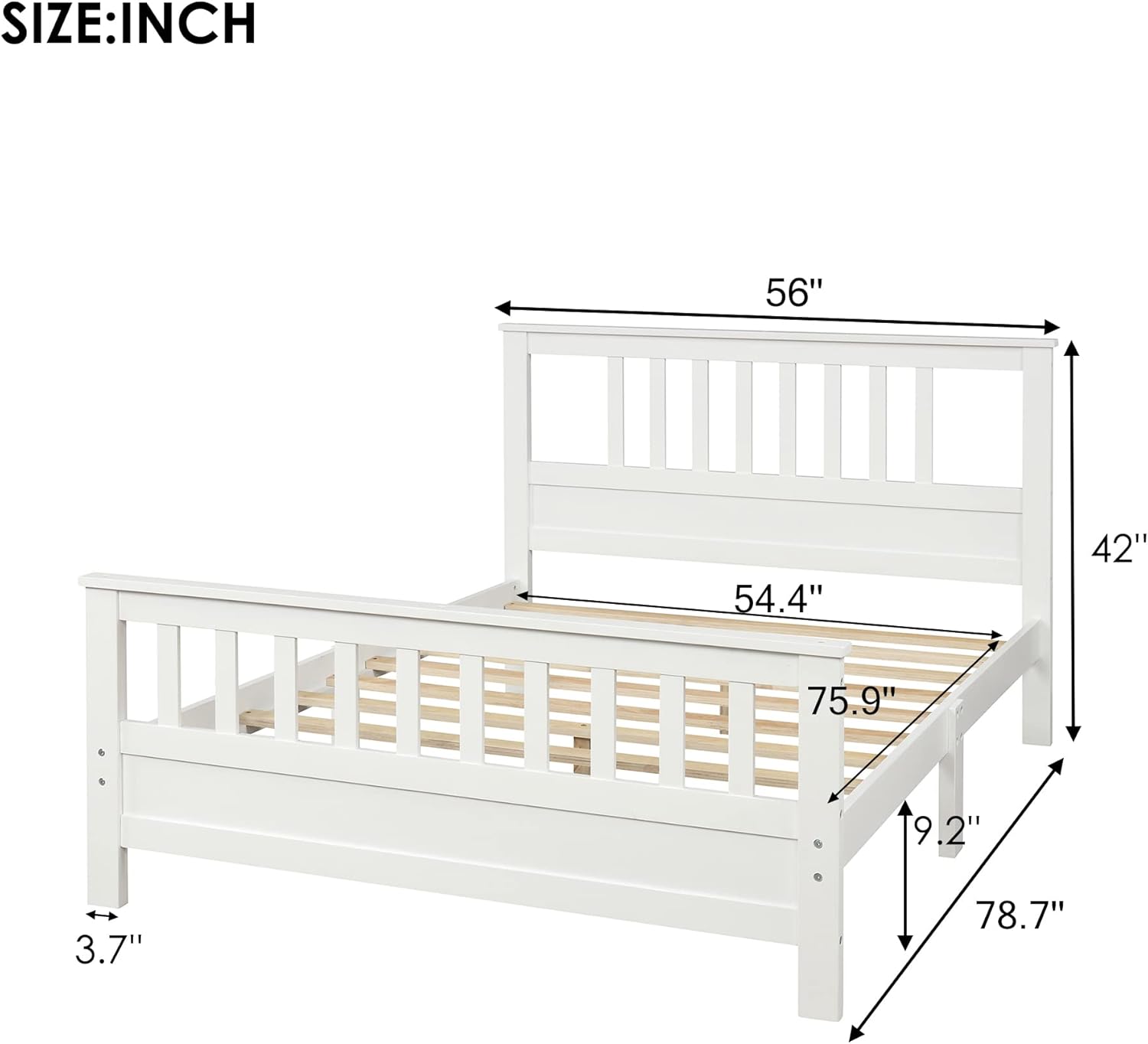GDFStudio Full Size Wood Platform Bed with Headboard and Footboard, Solid Wood and MDF Frame, 42 Inch High Headboard, Slat Support No Box Spring Needed, White