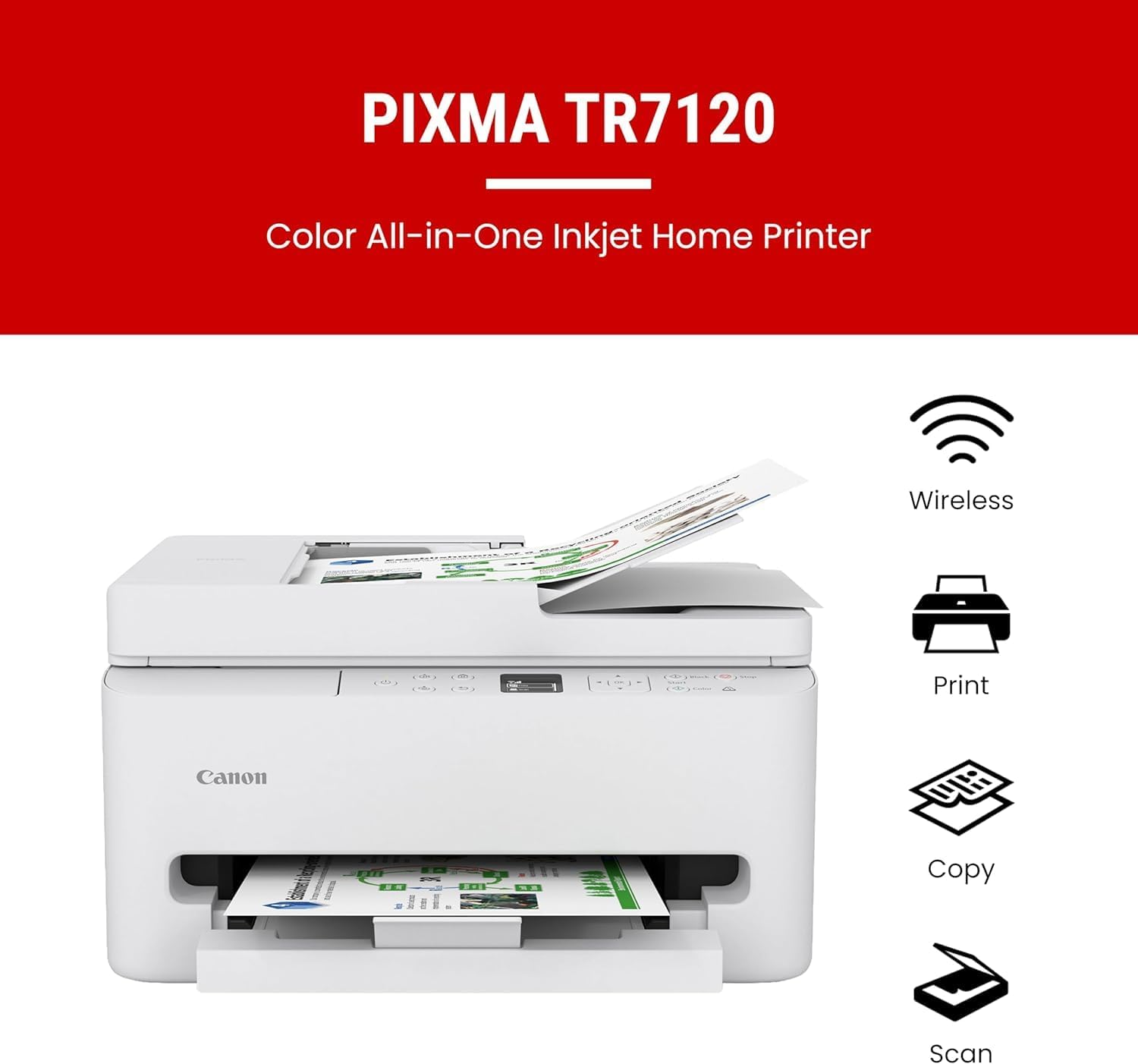 Canon PIXMA TR7120 MFP Inkjet Printer for Home Office, Schoolwork, Documents, Labels, Photos, Crafts and Wireless Printing from Devices (7178C002) + Printer Cable + Cleaning Kit (6pc Bundle)