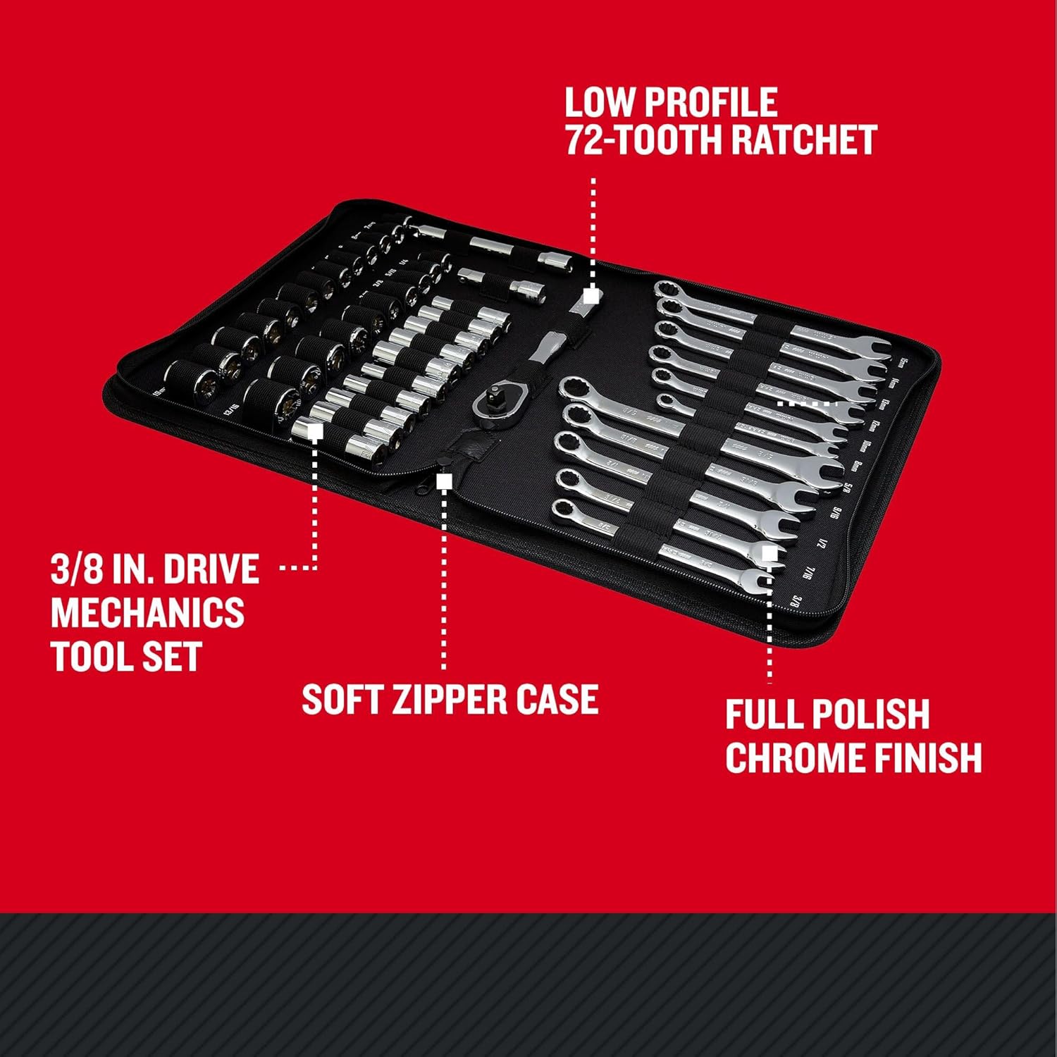 CRAFTSMAN Mobile Mechanics Tool Set, 3/8 Inch Drive, 72 Tooth Ratchet, 47 Piece (CMMT12119)
