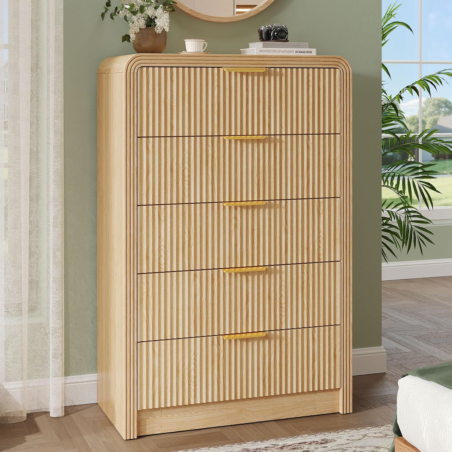 Decofy Fluted 5 Drawers Dresser, 48