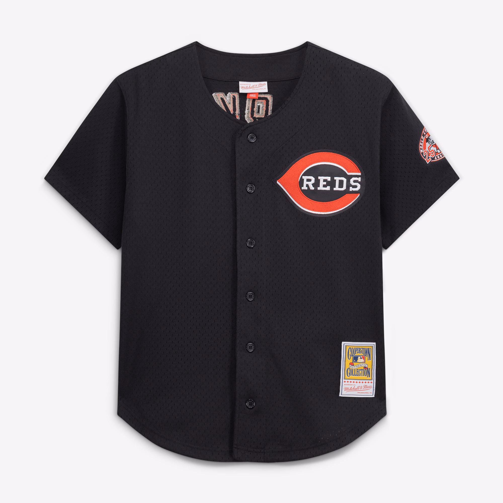 Barry Larkin Cincinnati Reds Mitchell & Ness Cooperstown Collection Mesh Batting Practice Button-Up Jersey - Black