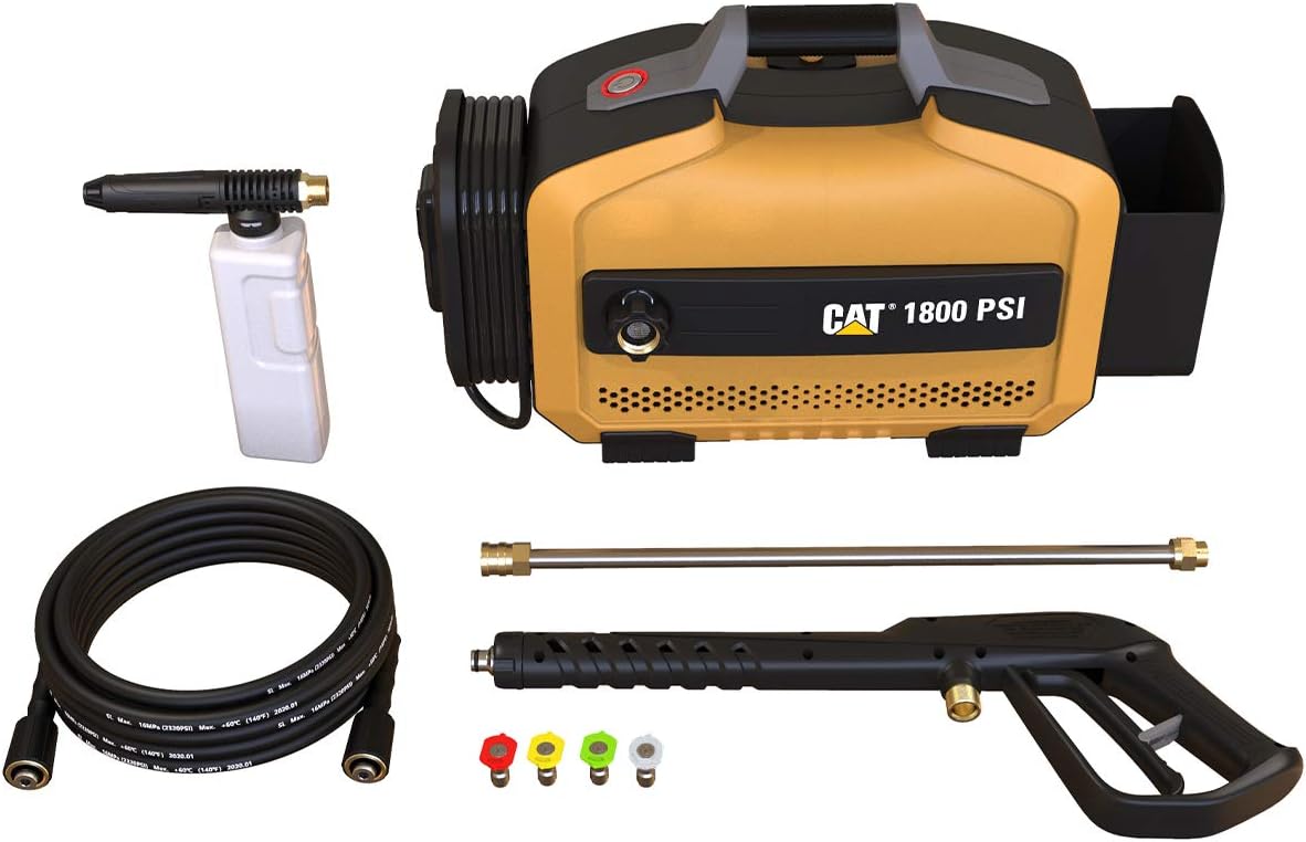 CAT Electric Pressure Washer - 1800 PSI 2.0 GPM with high Pressure Hose, Quick Release Gun, Nozzle Lance, Water Pressure Washers Foam Cannon, Power Wash Your Home Patio, Fence, Driveway & RV