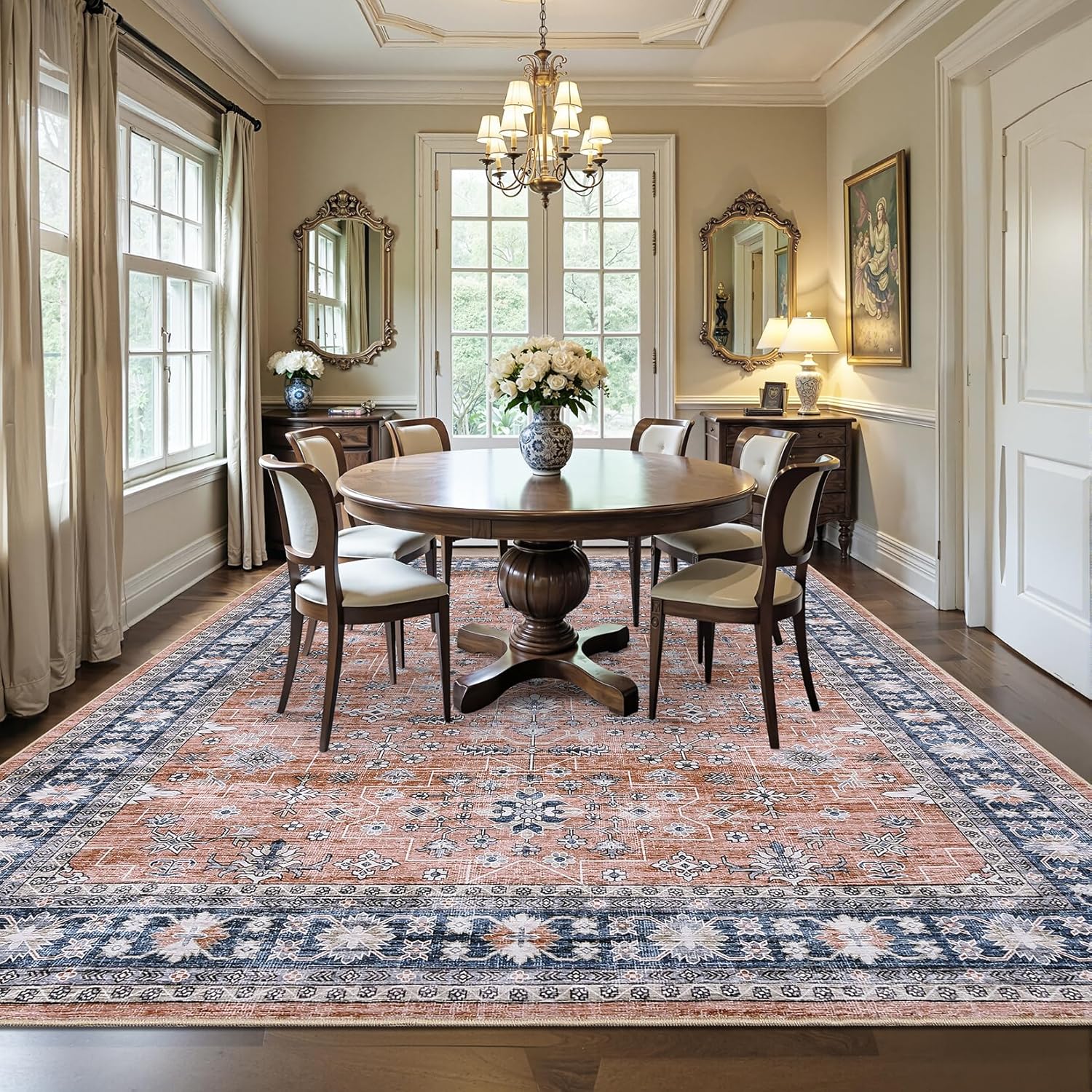 GarveeHome Large Area Rugs 9x12 for Living Room, Vintage Tribal Washable Rug Soft Non Slip Backing Floor Mat Carpet Indoor Thin Traditional Rug for Bedroom Dining Room Playroom Nursery Home Decor