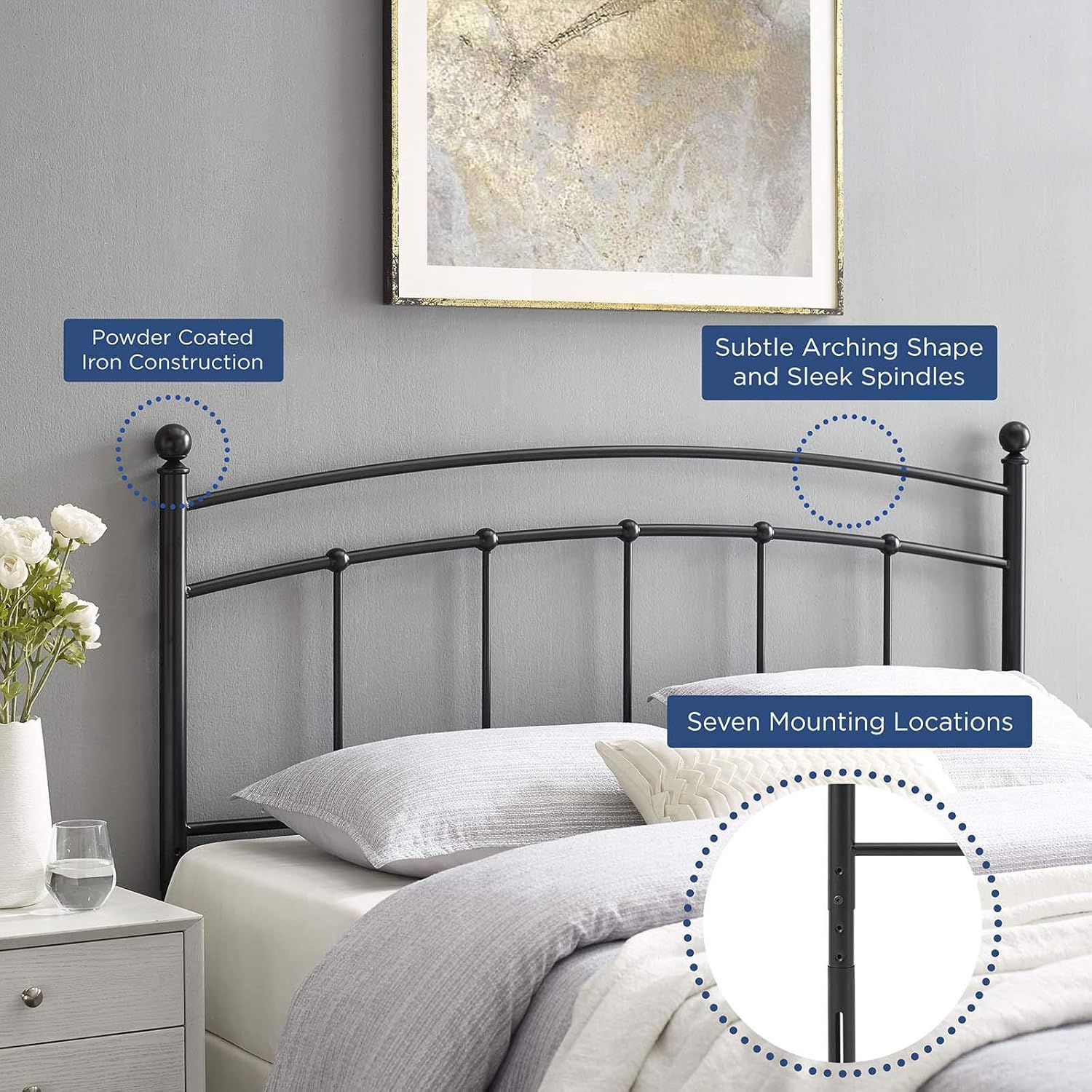 Modway Abigail Queen Metal Headboard in Black