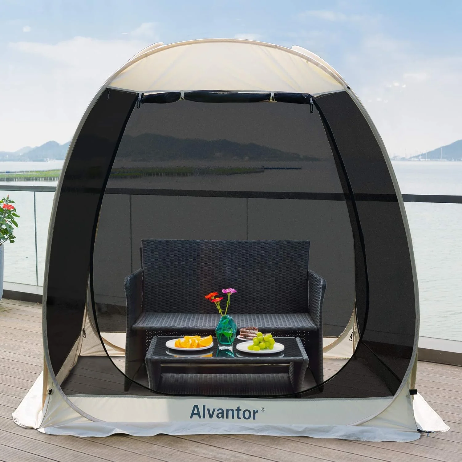 Screen House Room Camping Tent Outdoor Canopy Pop Up Sun Shade Shelter 8 Mesh Walls Not Waterproof Beige 12'x12' Patent Pending