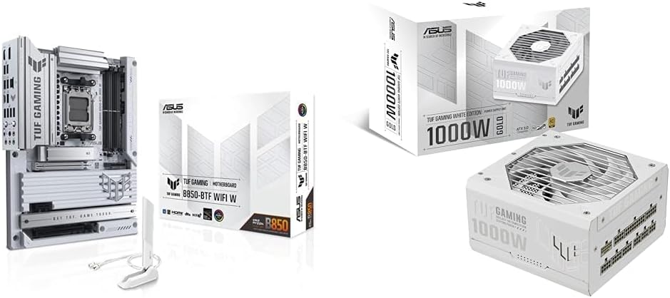 Bundle of ASUS TUF Gaming B850-BTF WiFi W AMD ATX Motherboard, DDR5, PCIe 5.0 Ready, 3X M.2, Wi-Fi 7 + ASUS TUF Gaming 1000W Gold White Edition (Fully Modular Power Supply, 80+ Gold Certified)