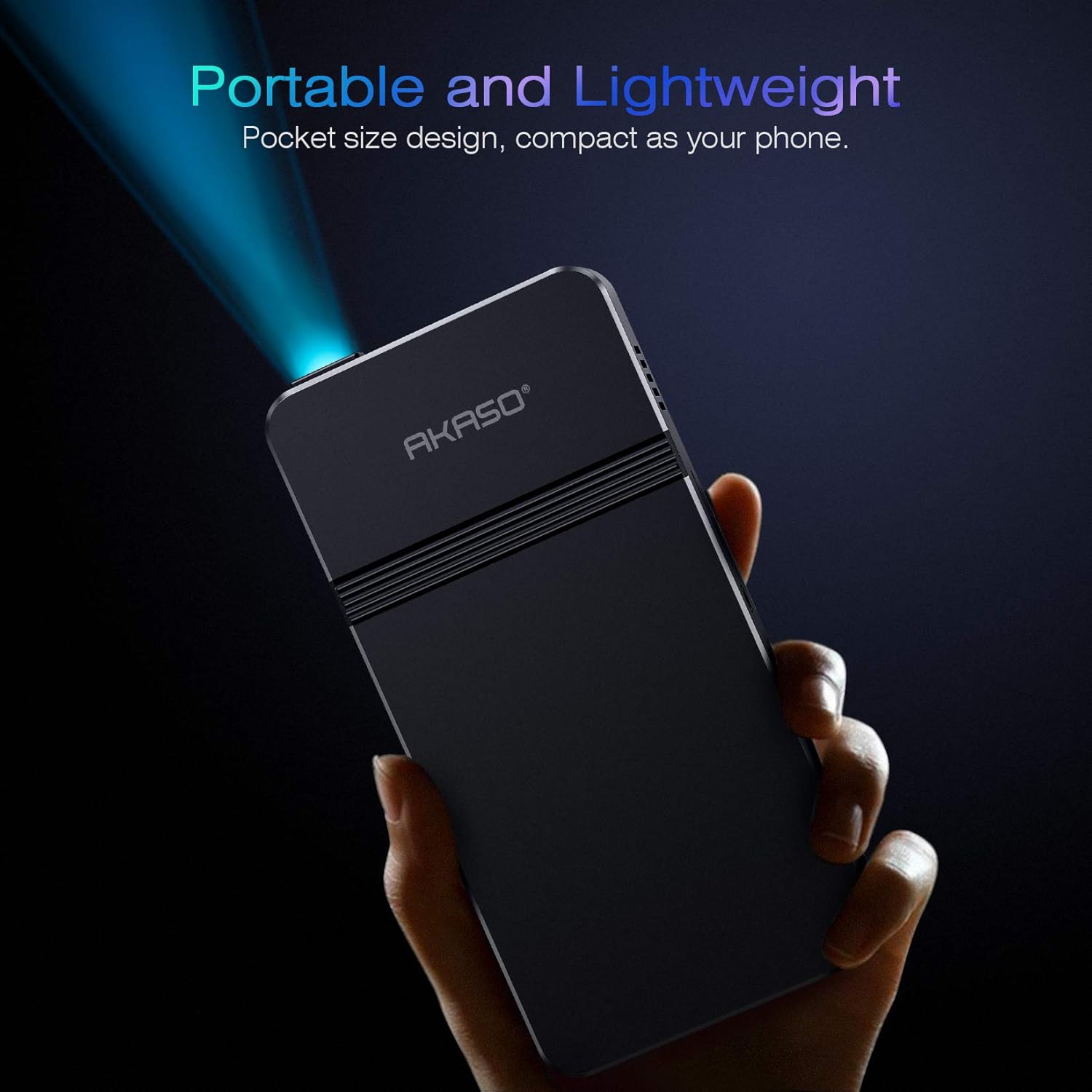 AKASO Mini Projector, Pocket-Sized DLP Portable Projector, 1080P Cookie Projector , Support HDMI WiFi Built-in Rechargeable Battery Stereo Speakers and Remote Control Movie Projector - Updated Type-C
