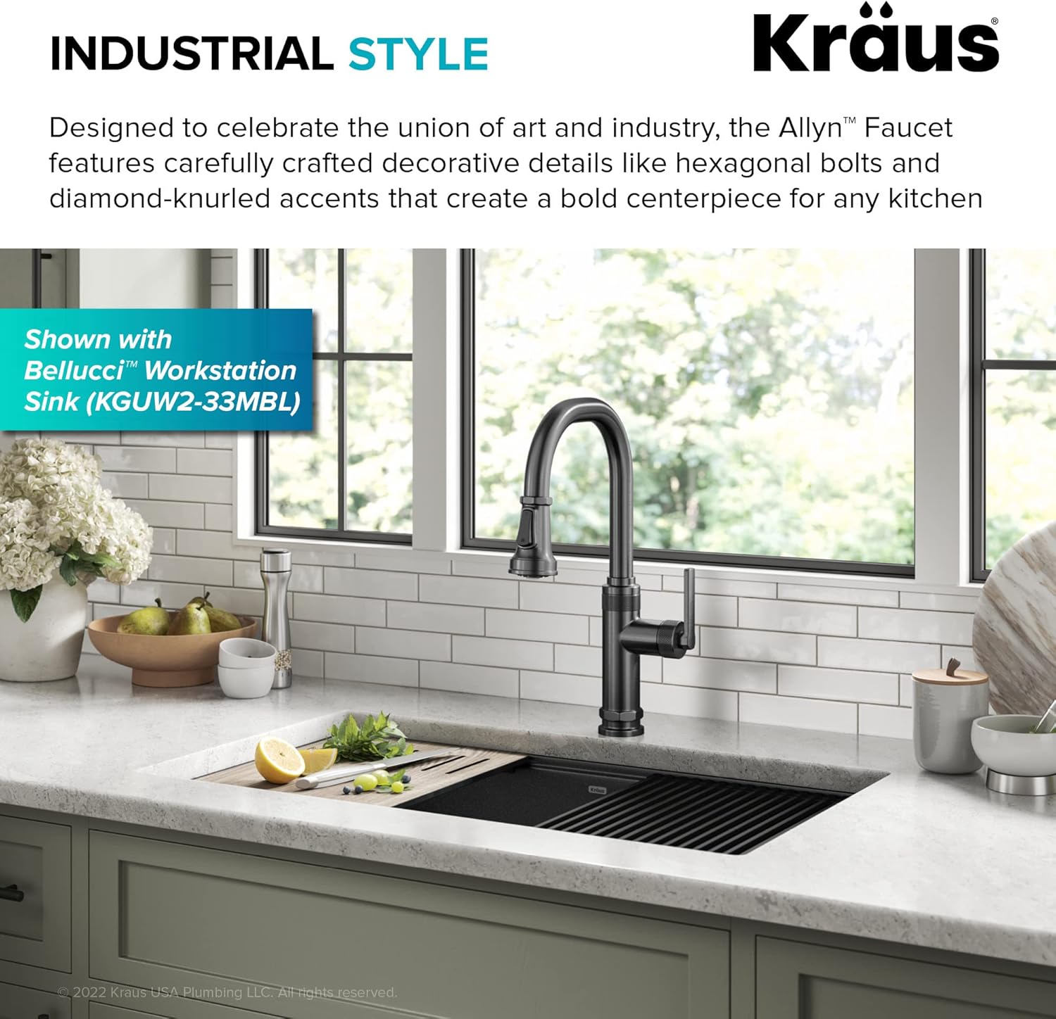 KRAUS Allyn Industrial Pull-Down Single Handle Kitchen Faucet in Spot-Free Black Stainless Steel, KPF-4102SFSB