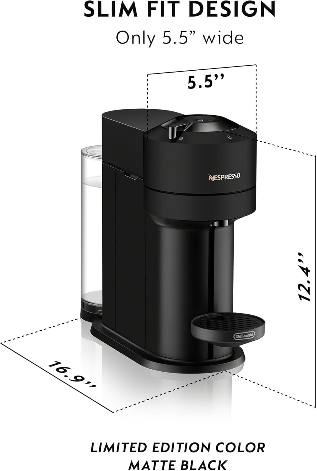 Nespresso Vertuo Next Coffee and Espresso Maker by De'Longhi, Matte Black