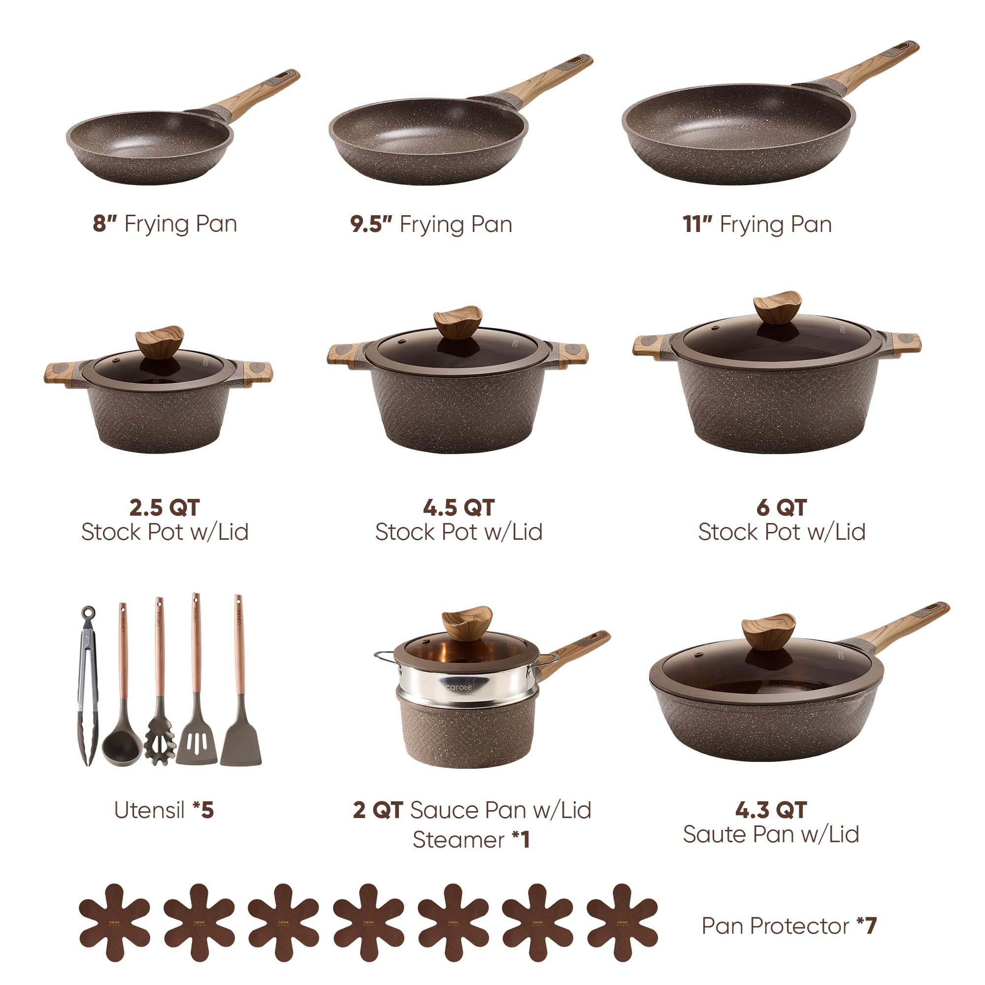 CAROTE 26PCS Non-Stick Cookware Set - Induction Compatible