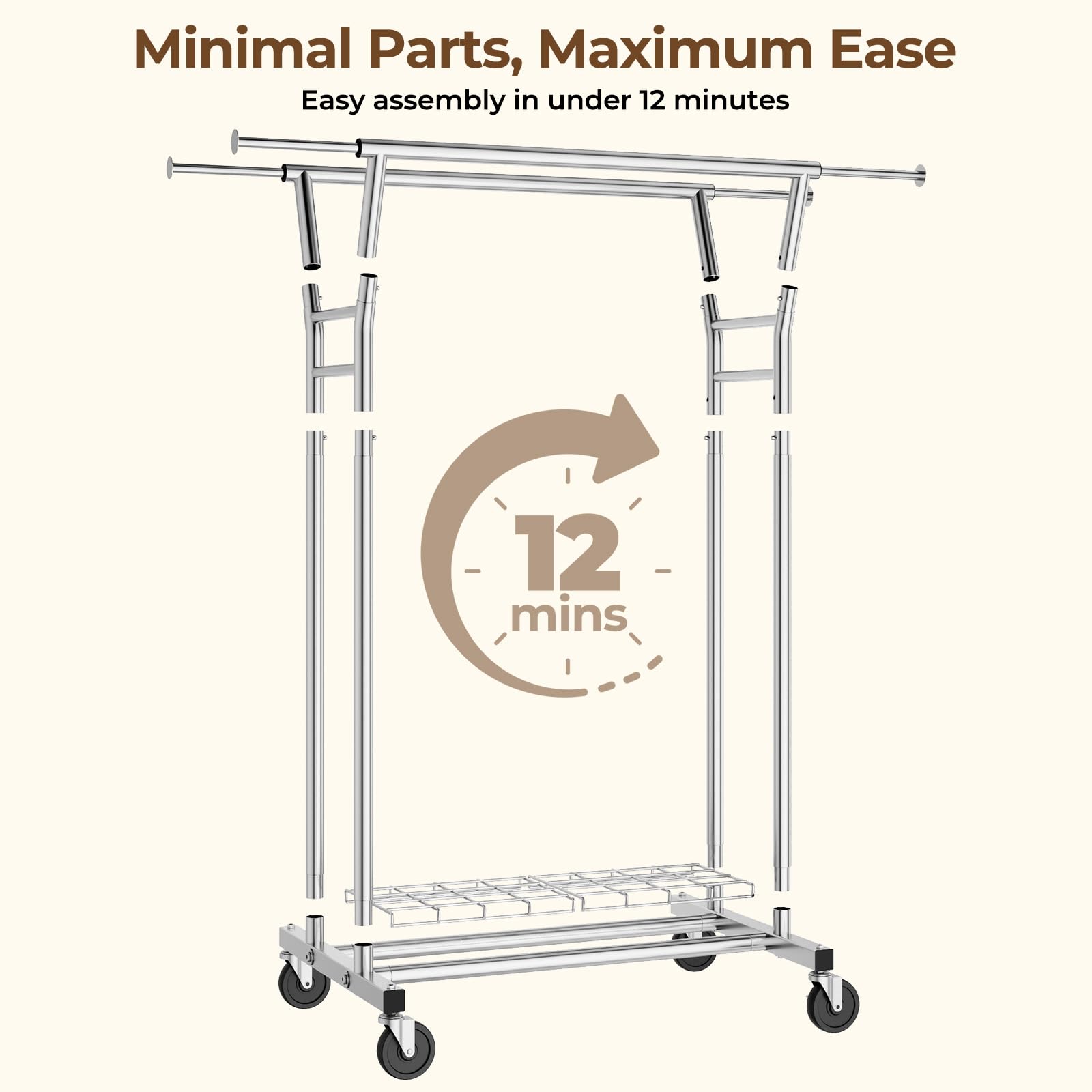 HYSEYY Heavy Duty Rolling Clothes Rack with Shelves 700LBS