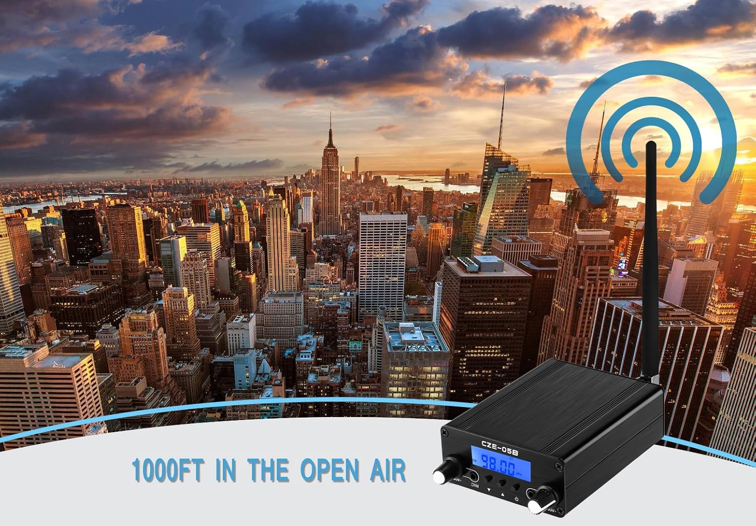 1000FT FM Transmitter,Long Range Stereo Mini Radio Station for Church Drive-in Movie, Church Parking Lot, Lights Fireworks Show