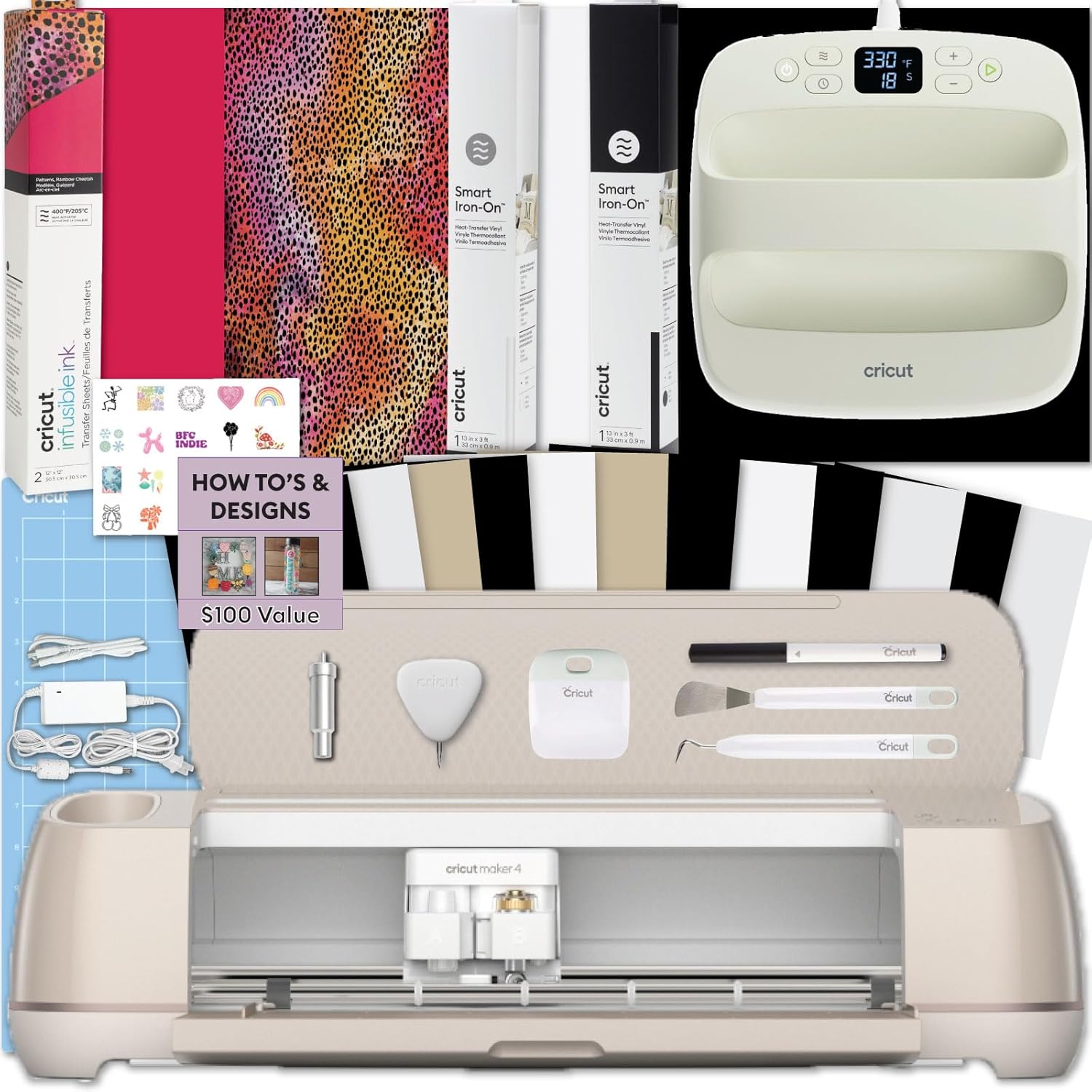 Cricut Maker 4 + EasyPress SE Heat Press Bundle - Cutting Machine with Infusible Ink, Vinyl & Tools for Professional Shirts & Custom Apparel