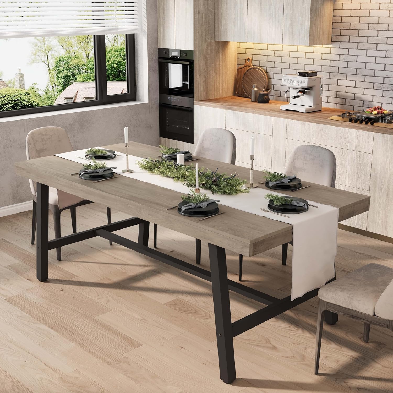 GarveeHome Industrial Dining Table for 6-8 People, 70.87