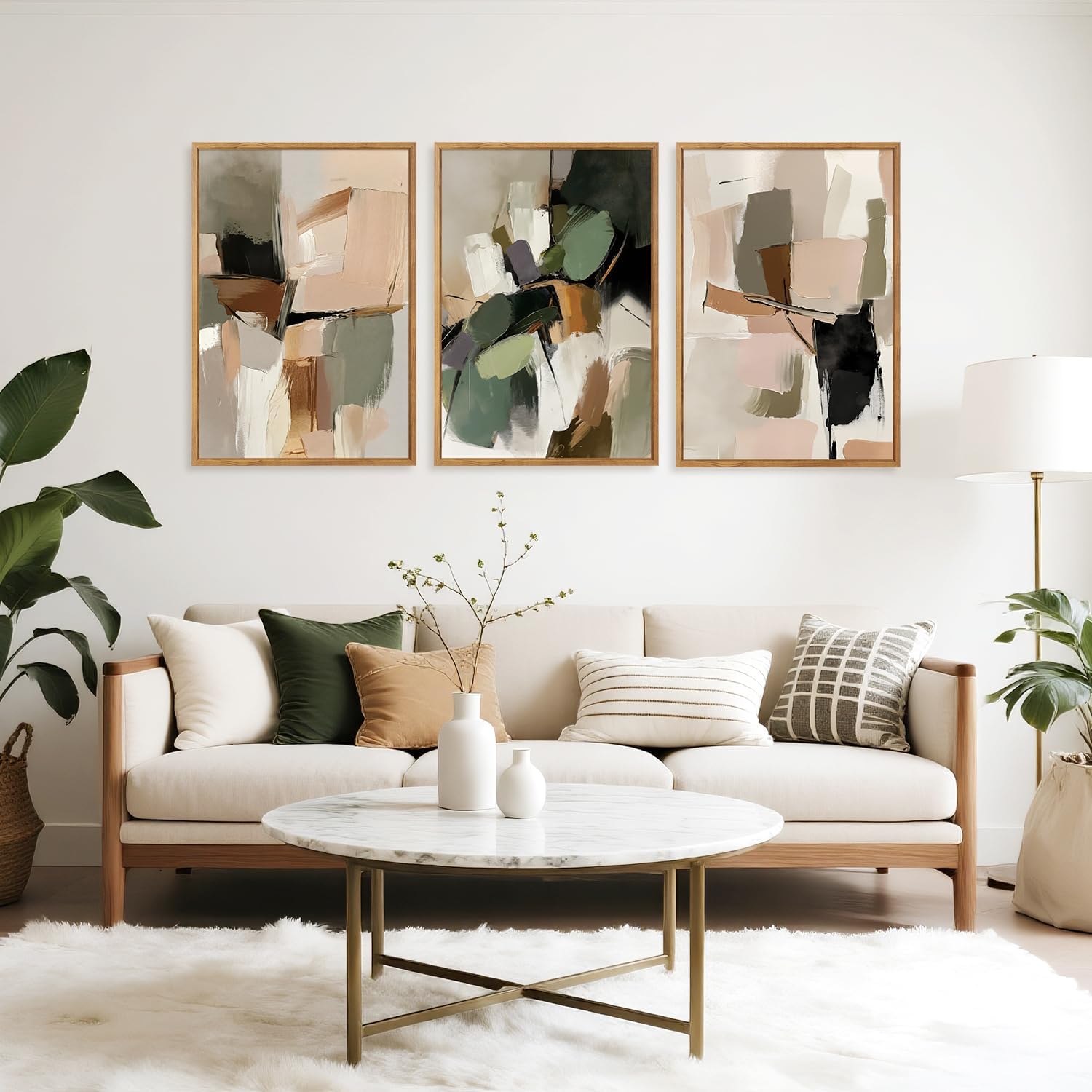 CHDITB Modern Abstract Framed Canvas Wall Art Set, Minimalist Wall Decor, Neutral Pastel Illustration Artwork Vintage Aesthetics Painting, Large 3 Piece Art Prints for Living Room, Bedroom 24