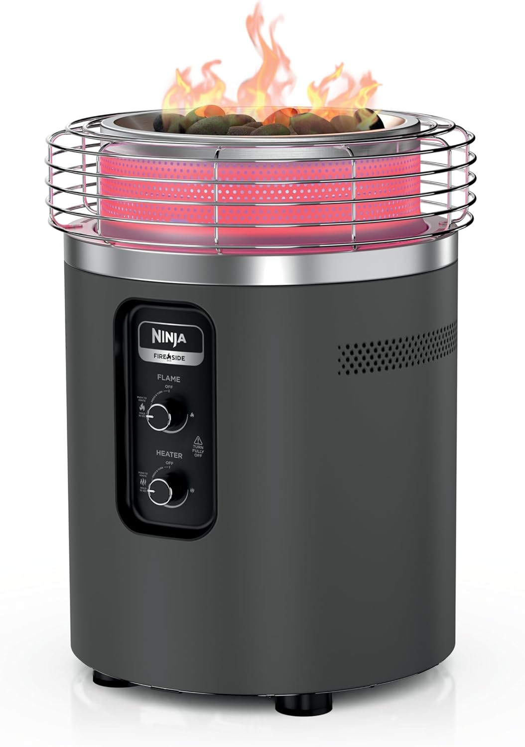 Ninja Fireside360™ Outdoor Heater & Fire Pit | 3 Modes: Flame, Heat, Flame & Heat | Portable for Patio, Deck, Camping | Easy Control Smokeless Flames | Push to Start Ignition | Charcoal | OF101AMZ