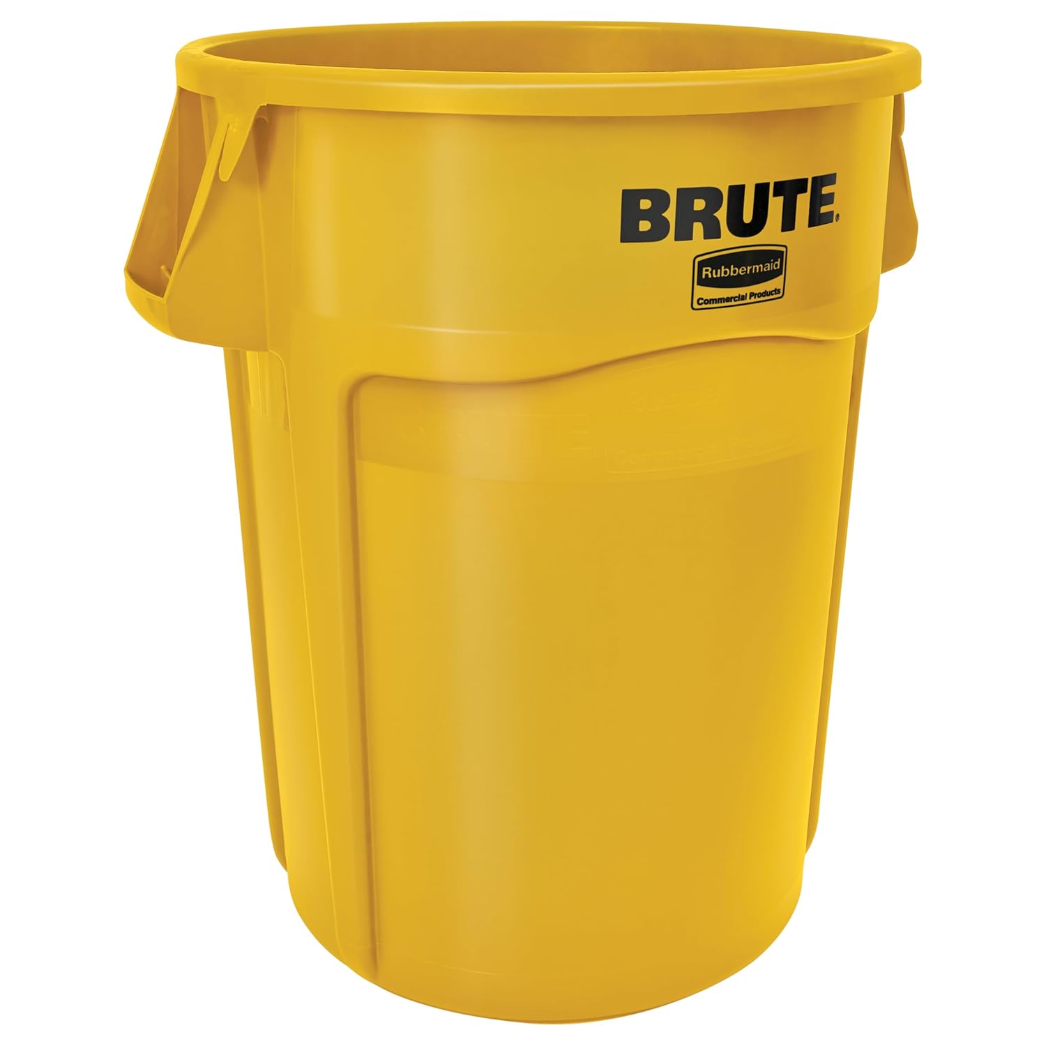Rubbermaid Commercial Products BRUTE Heavy-Duty Round Vented Trash Can/Container without Lid 55-Gallon Yellow for Landscapers/Construction Sites/Restaurants/Back of House/Offices/Warehouses