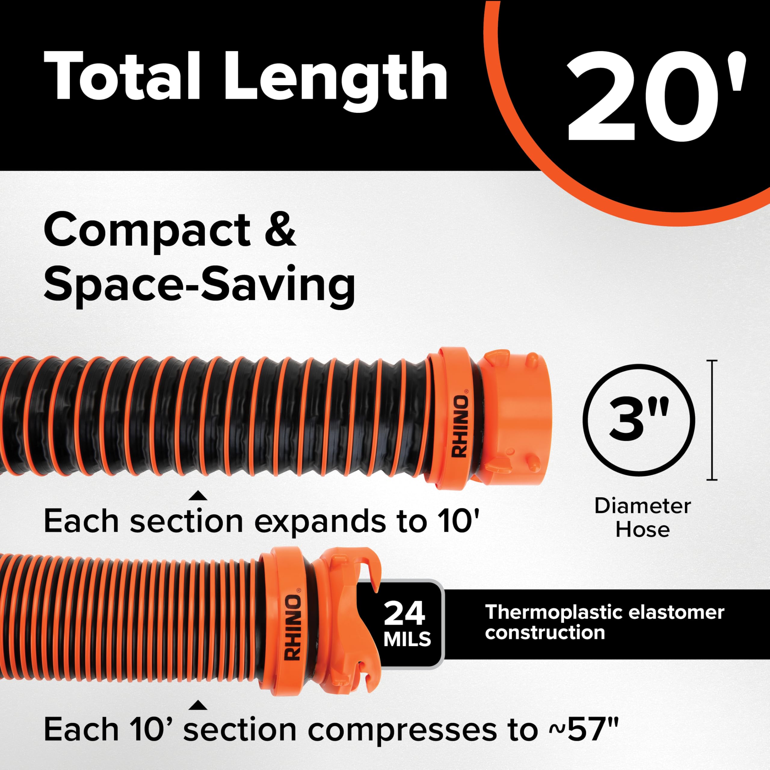 CAMCO RhinoEXTREME 20' RV Sewer Hose Kit with Adapter