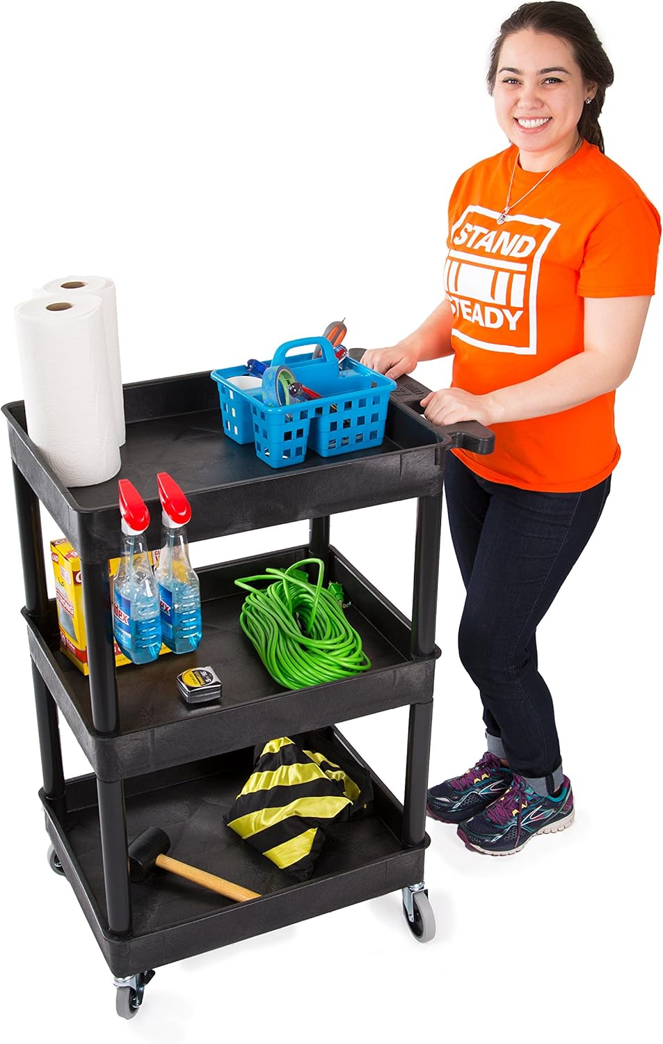 Stand Steady Tubstr Compact Utility Cart, Black, 2.5 in Deep Tub Shelves, 300 lbs Weight Capacity