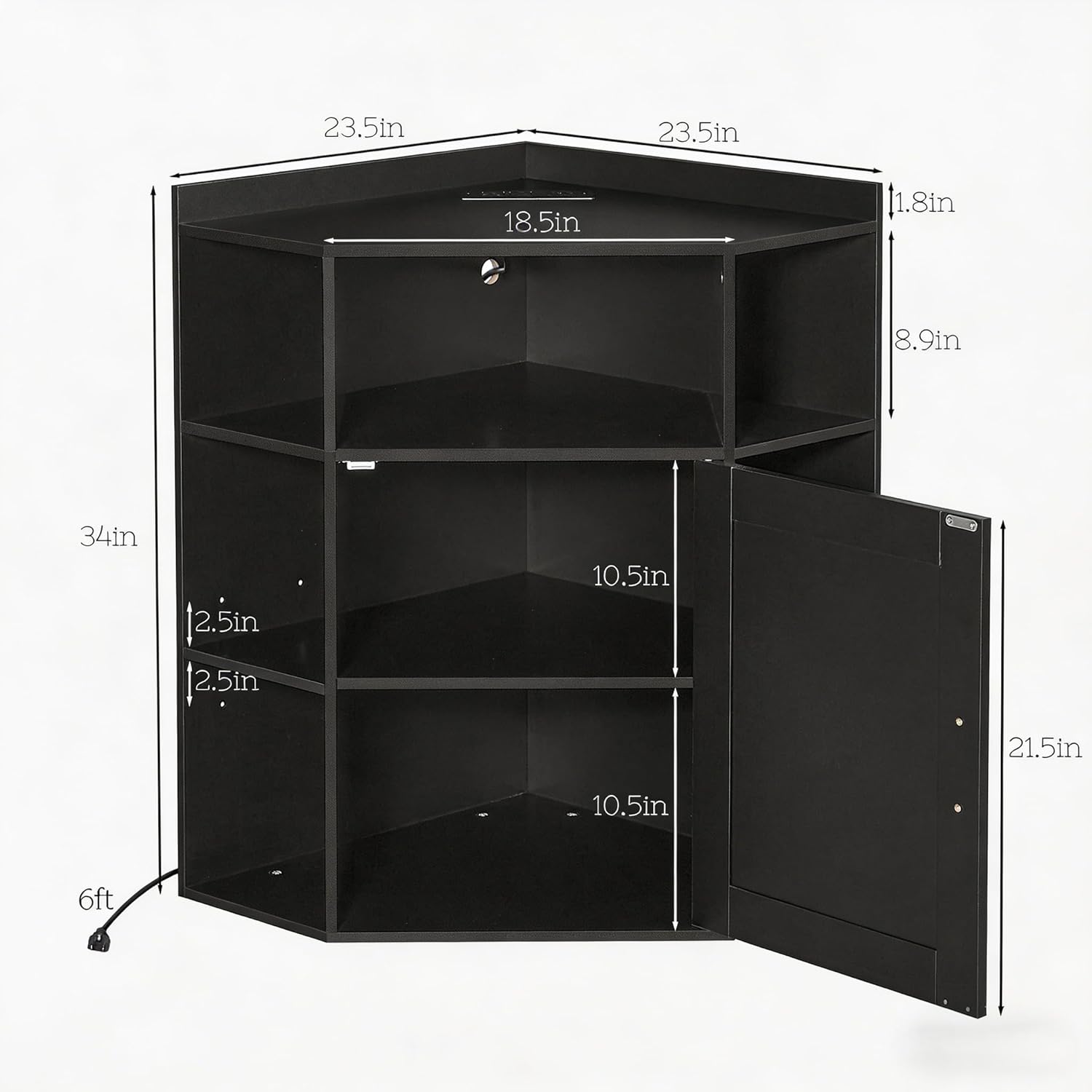 VECELO Corner Storage Cabinet with Charging Station, 34