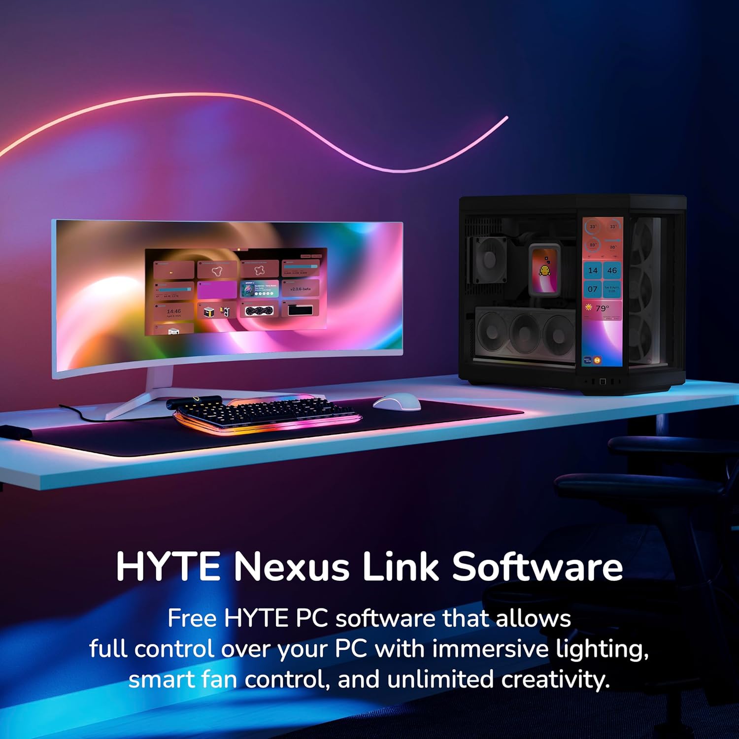 HYTE Y70 Touch Infinite Modern Aesthetic Gaming PC Case - Integrated 2.5K LCD Touchscreen Screen Display - Dual Chamber ATX Desktop Chassis - 10 Fan Capacity - Luxury PCIe 4.0 Riser Cable- Pitch Black
