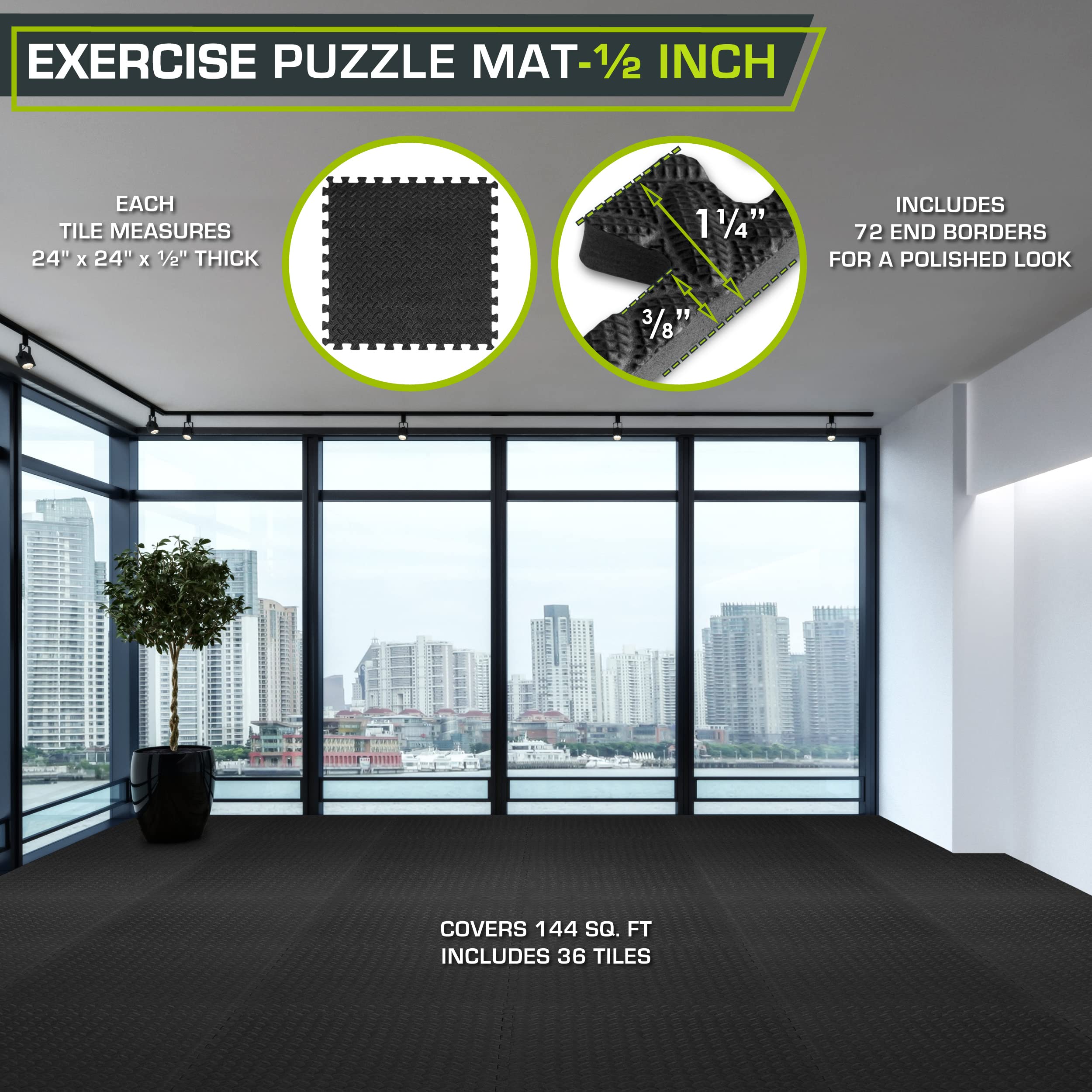 PROSOURCEFIT Puzzle Exercise Mat - EVA Interlocking Foam Tiles