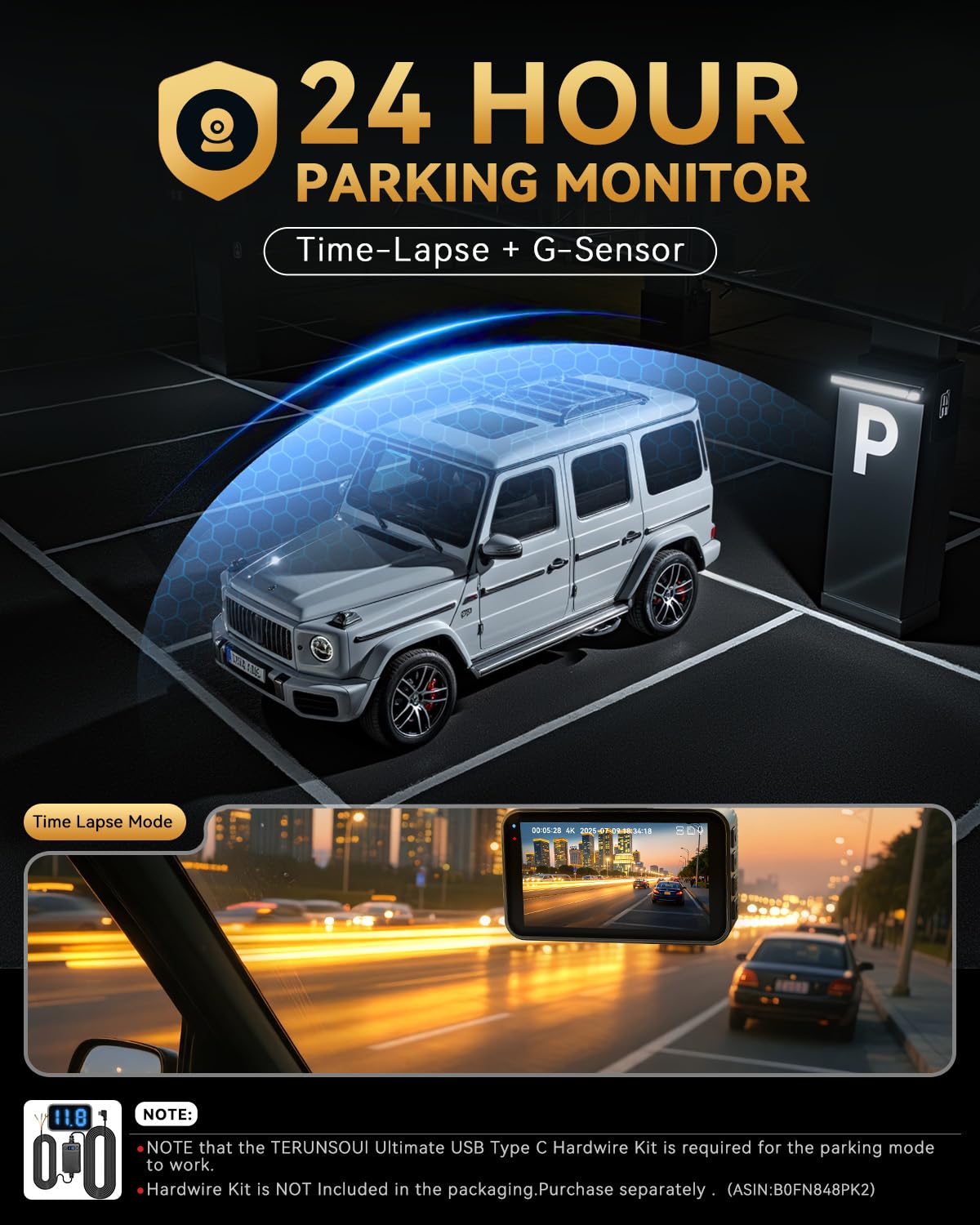 TERUNSOUL 4K Dash Cam Front & Rear with GPS, 128GB Card