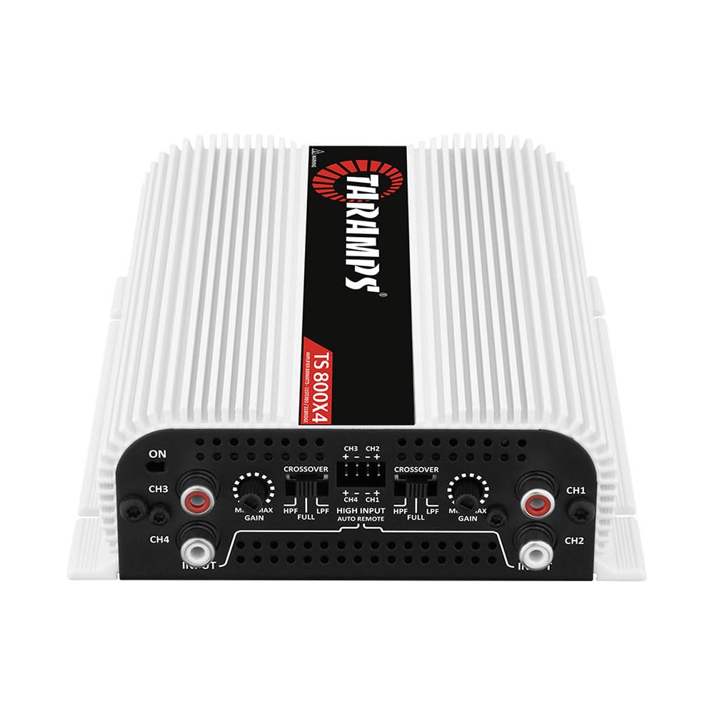 Taramps TS 800x4 1 Ohm Multichannel Stereo Amplifier 800 Watts Rms, 4 Channels, Full Range, Car Audio Amp Digital 2 Bridged Channel, Crossover High/Low Pass, with RCA and Automatic High Level Input