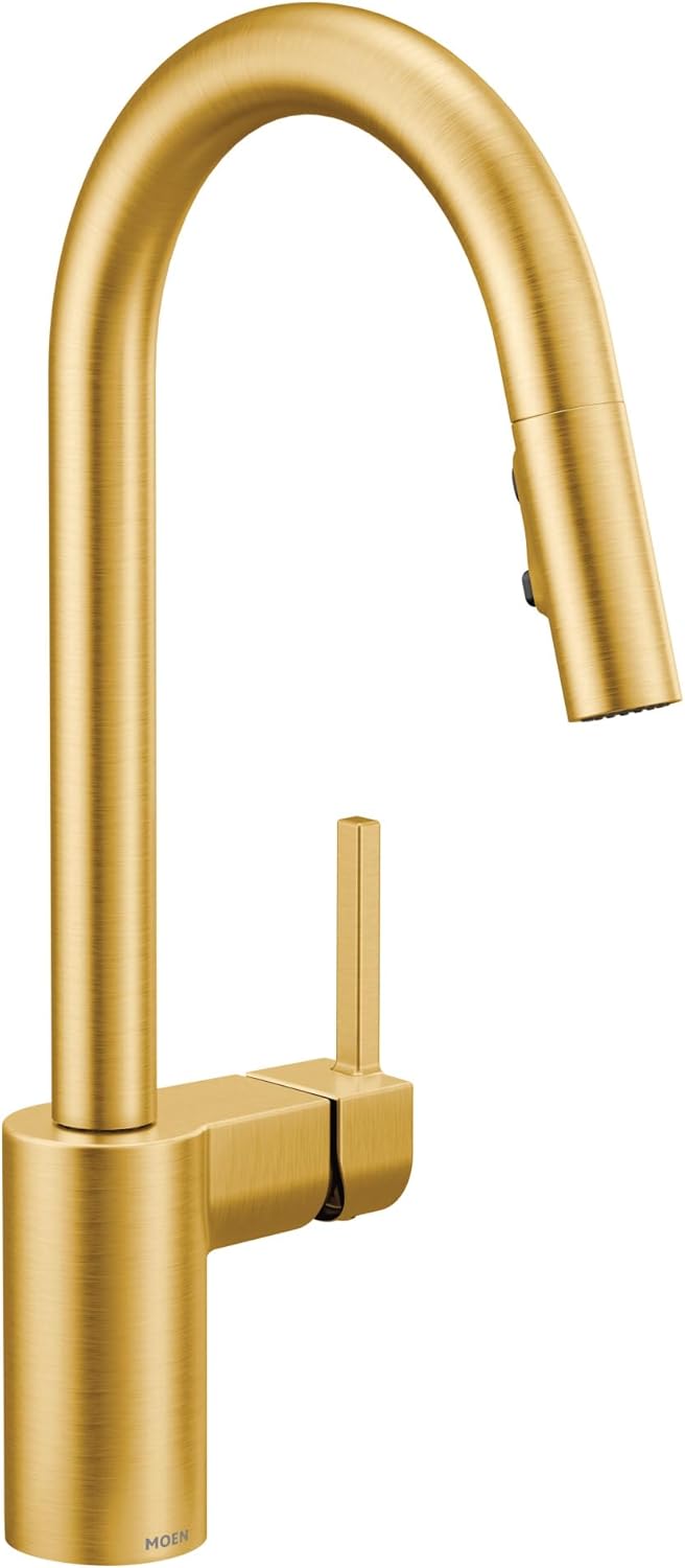 Moen Align Brushed Gold One-Handle Modern Kitchen Pulldown Faucet with Reflex Docking System and Power Clean Spray Technology, 7565BG