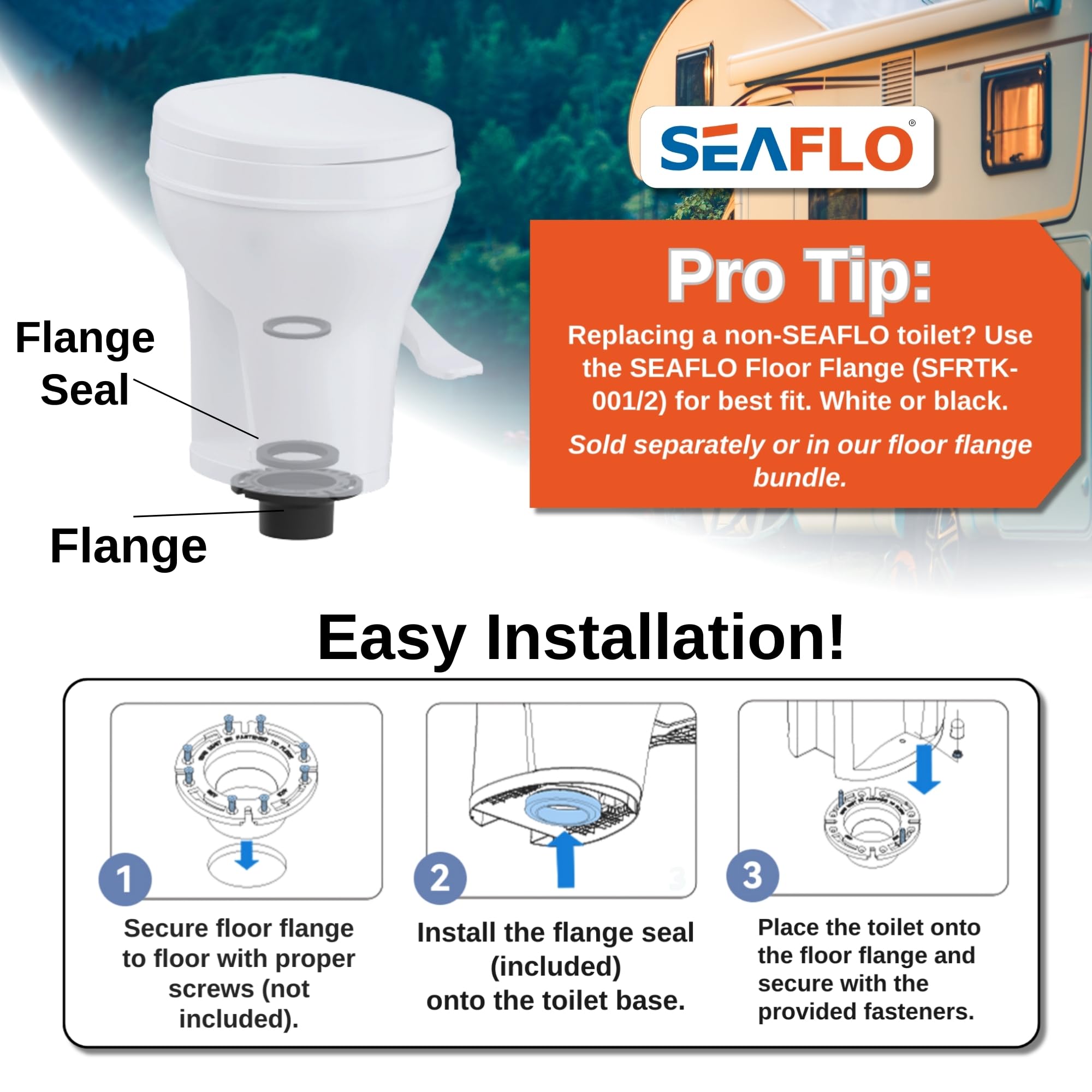 SEAFLO RV Toilet - Residential Height, Gravity Flush, Soft Close