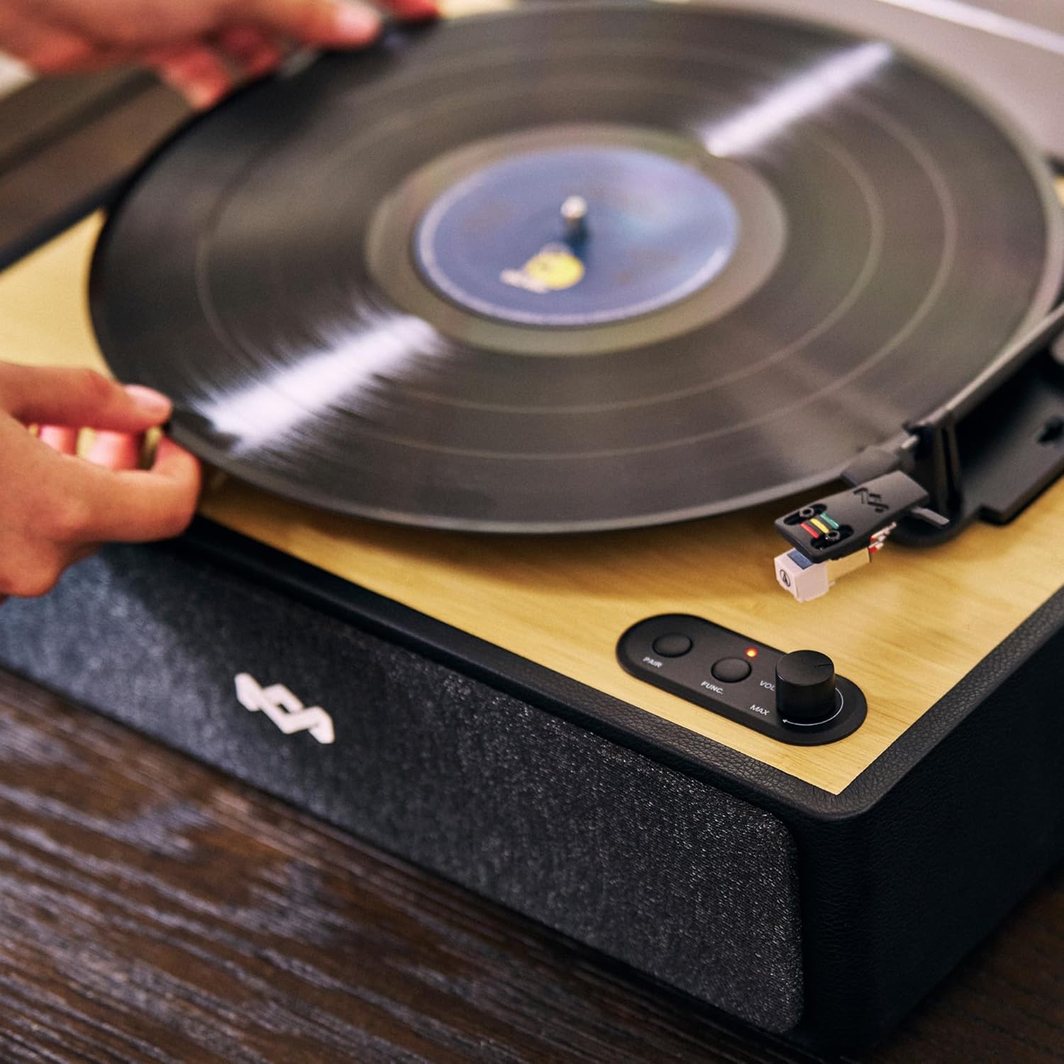 House of Marley Rise Up Bluetooth Turntable, Built-in Speakers, 2-Way Bluetooth, Audio Technica Stylus, Bamboo Finish, Recycled Felt Slipmat, Plug-and-Play with Dust Cover