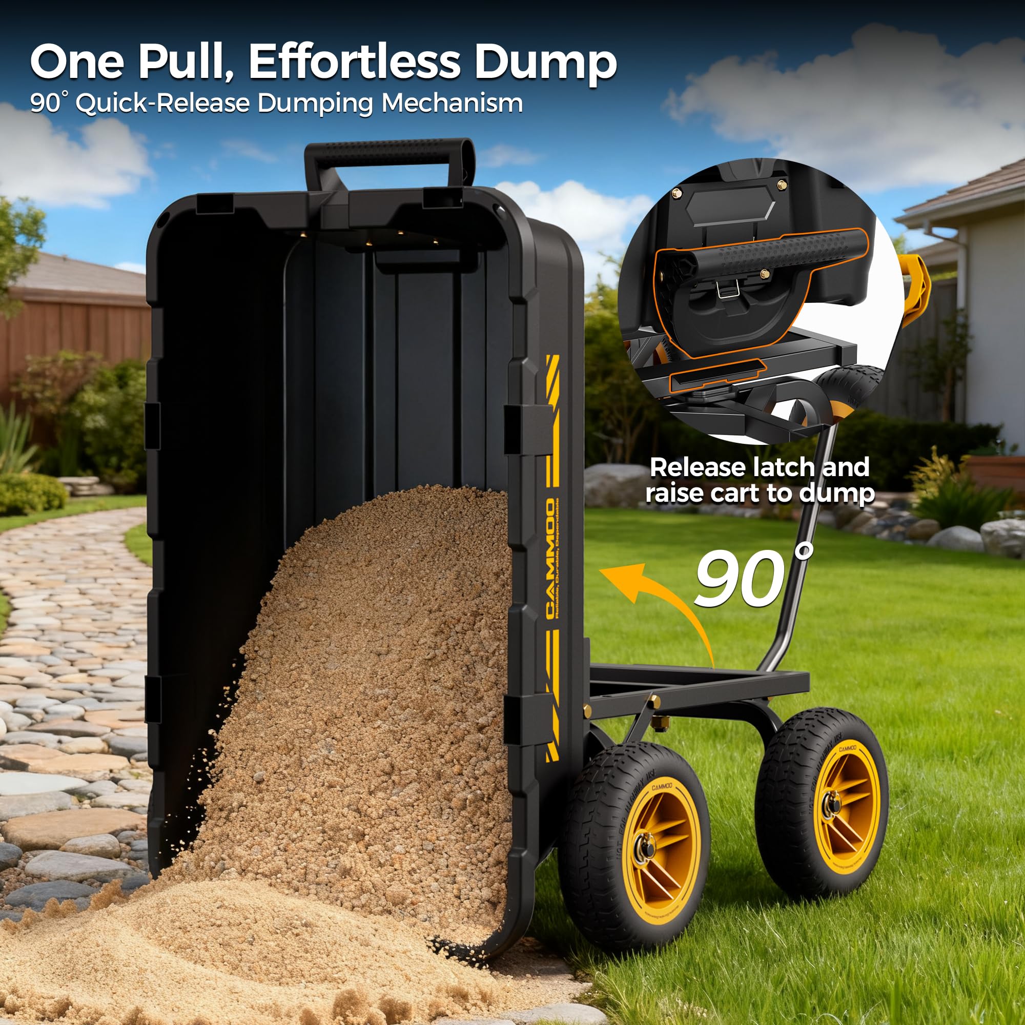 CAMMOO 10in No-Flat Tires Heavy-Duty Garden Dump Cart