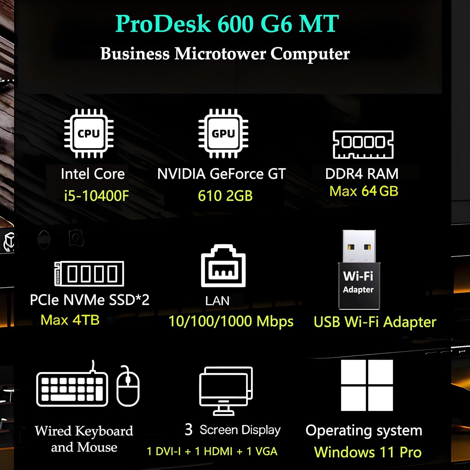HP Desktop Computer Tower PC, Intel i5-10400F, (16GB DDR4 RAM, 512GB PCIe SSD), WiFi Adapter, Keyboard & Mouse Included, Slience Design for Home use& Student Daily Study, Windows 11 Pro, Jet Black