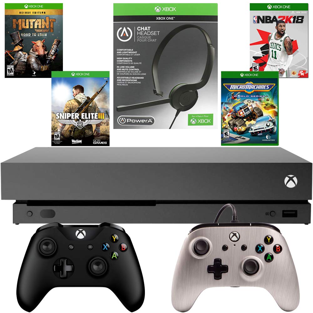 Microsoft Xbox One X 1TB, 4K Ultra HD Gaming Console (Black) with NBA 2K18, Mutant Year Zero, Micro Machines, Sniper Elite 3 Bundle (Renewed)