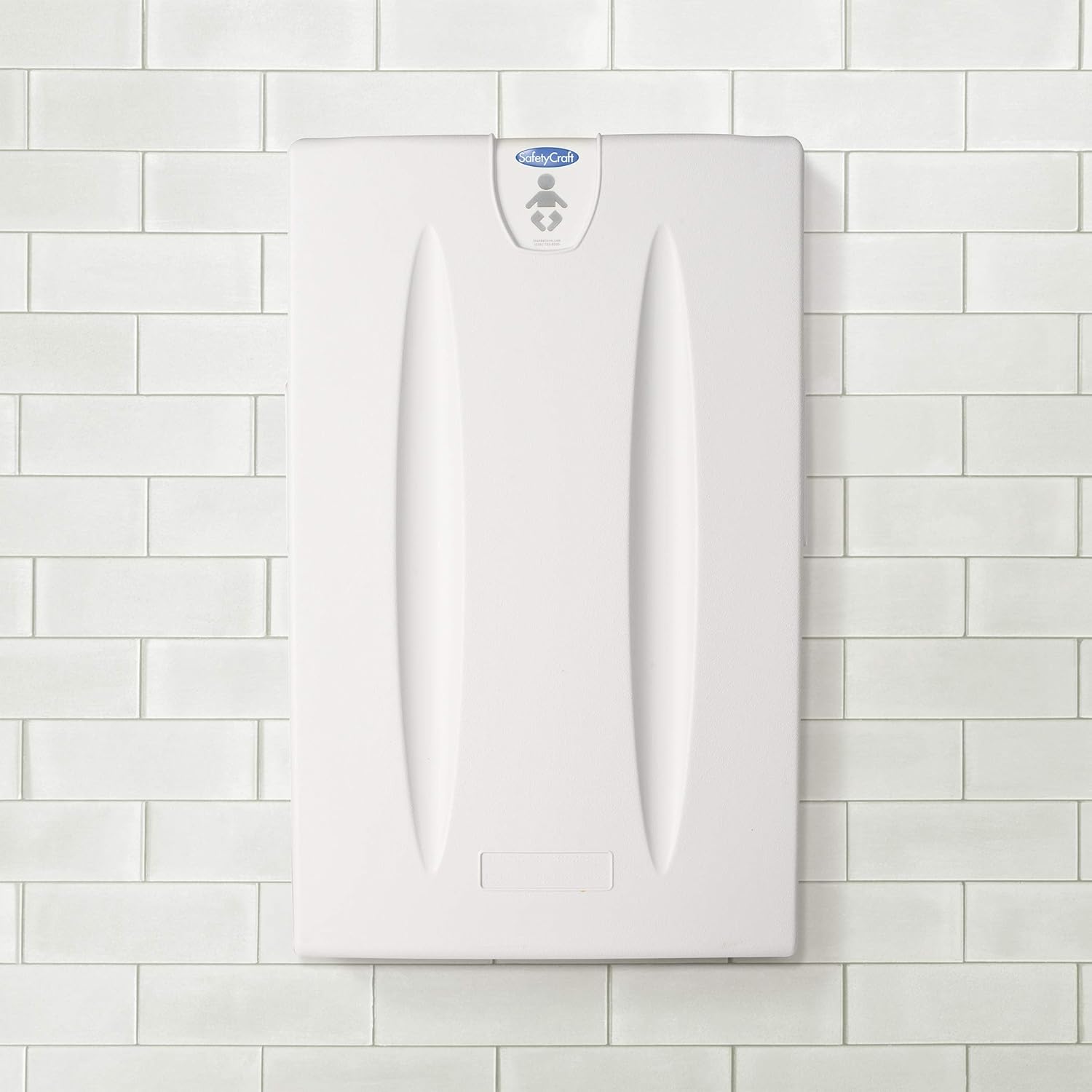 SafetyCraft Vertical Baby Diaper Changing Station, Wall Mounted, Built in Liner Dispenser, One Handed Adjustable Safety Strap (100-EV-SC) - Light Gray