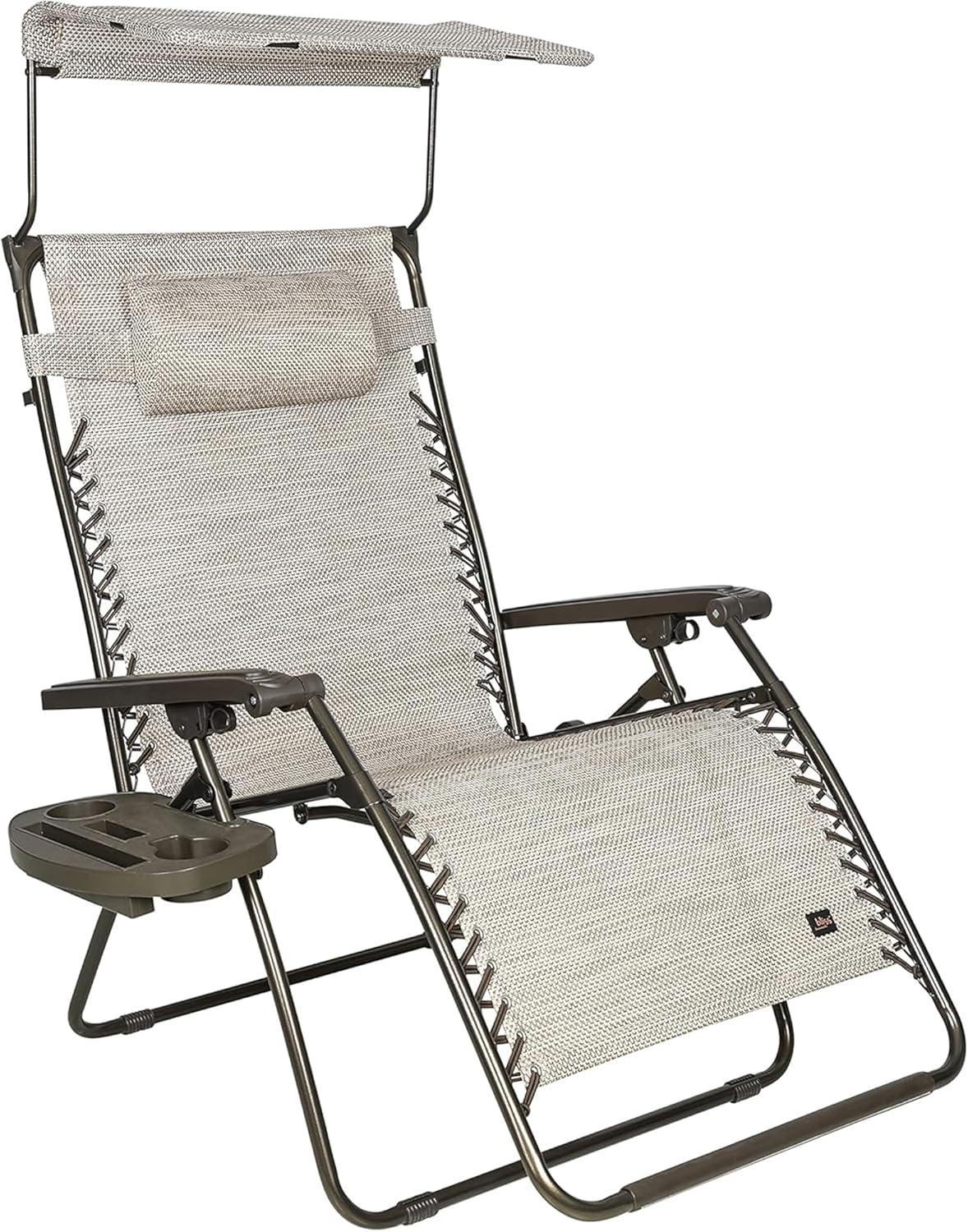 Bliss Hammocks GFC-452XWS Wide XXL Zero Gravity w/Canopy, Pillow, & Drink Tray Folding Outdoor Lawn, Deck, Patio Adjustable Lounge Chair, 360 lbs. Capacity, Weather and Rust Resistant, Sand, 33-Inch