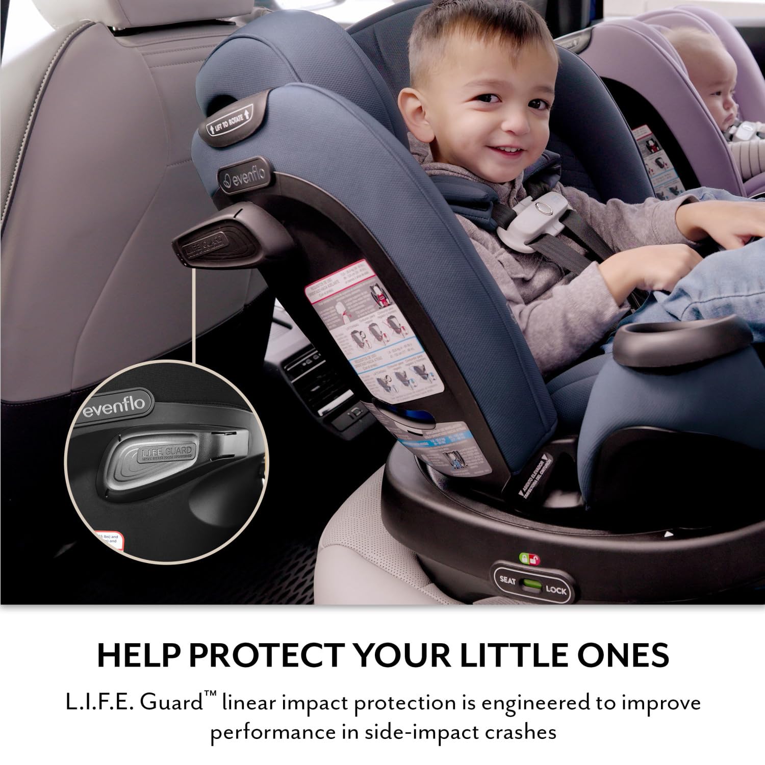 Evenflo Revolve360 Extend All-in-One Rotating Car Seat with Green & Gentle Fabric (Travertine)
